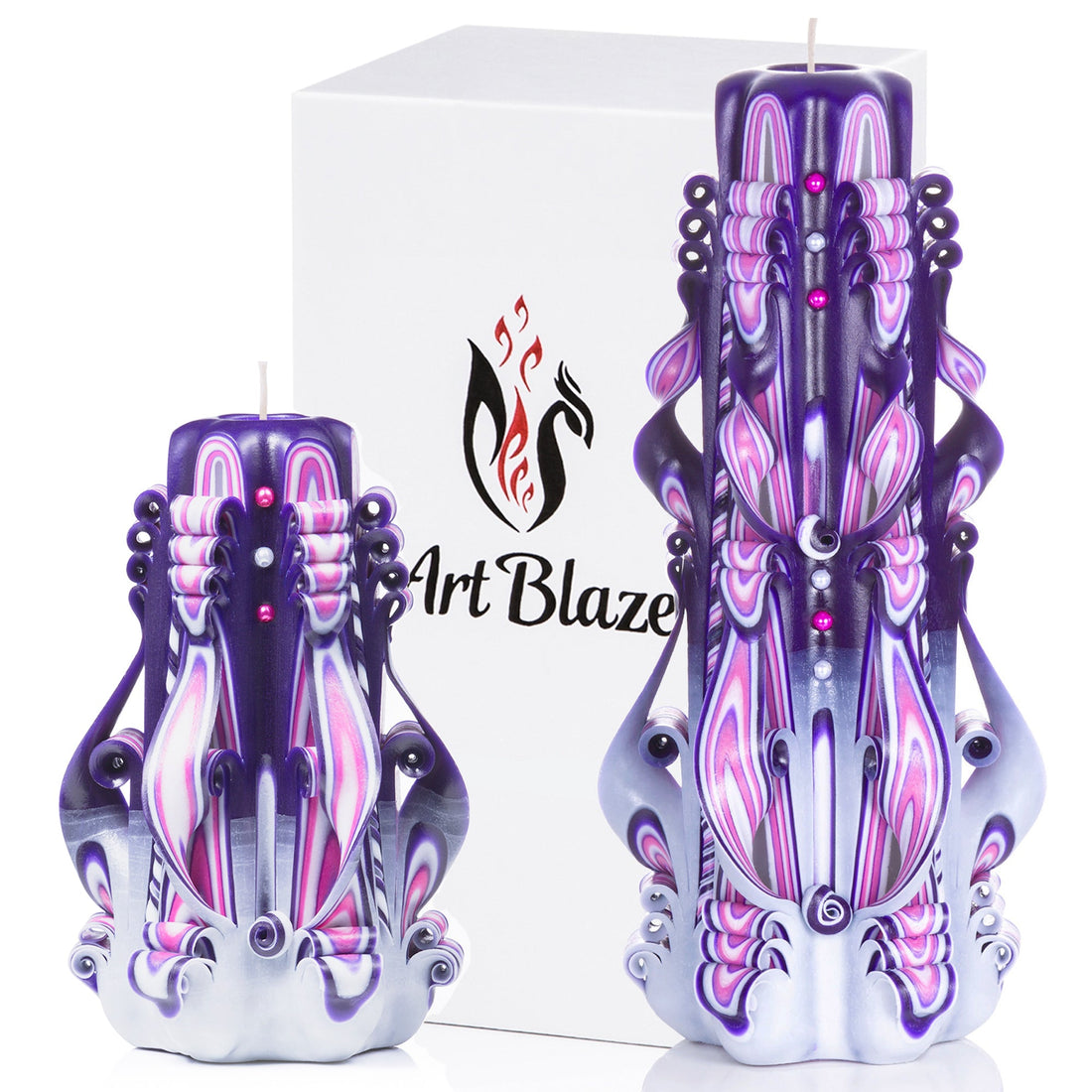 Juego de velas talladas "Atardecer lila"