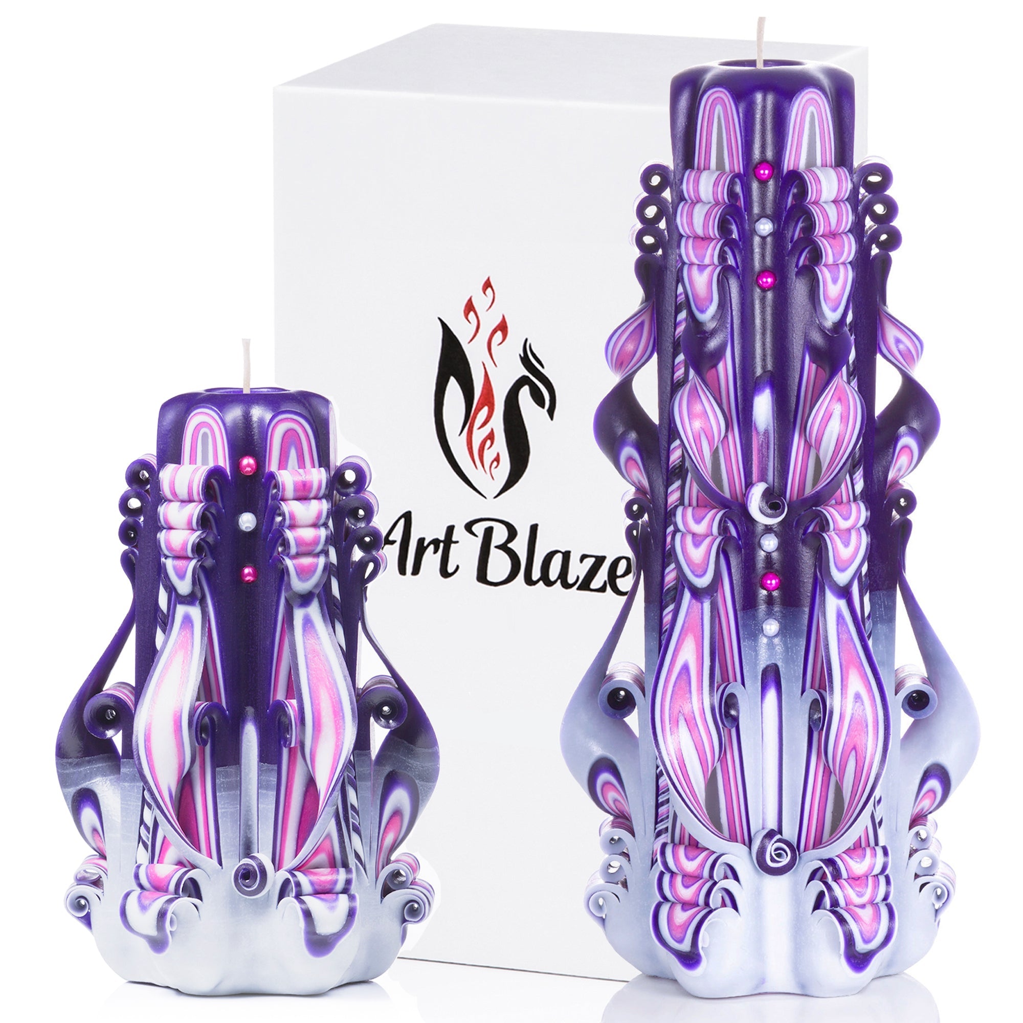 Juego de velas talladas "Atardecer lila"