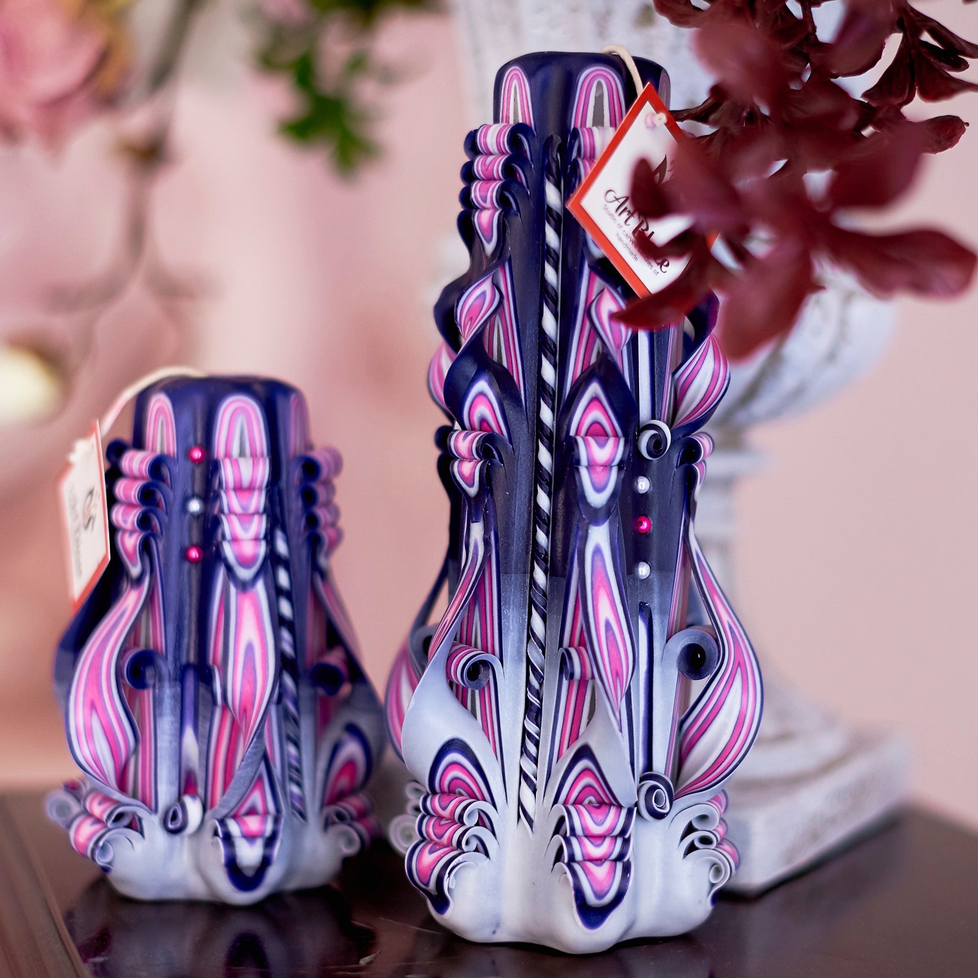 Juego de velas talladas "Atardecer lila"