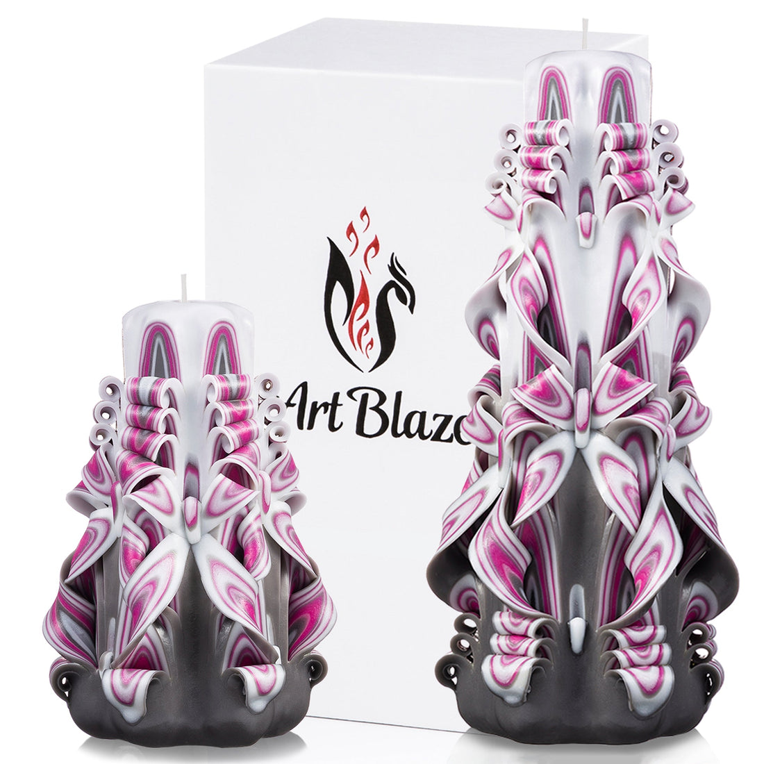 Juego de velas talladas "Niebla de frambuesa"