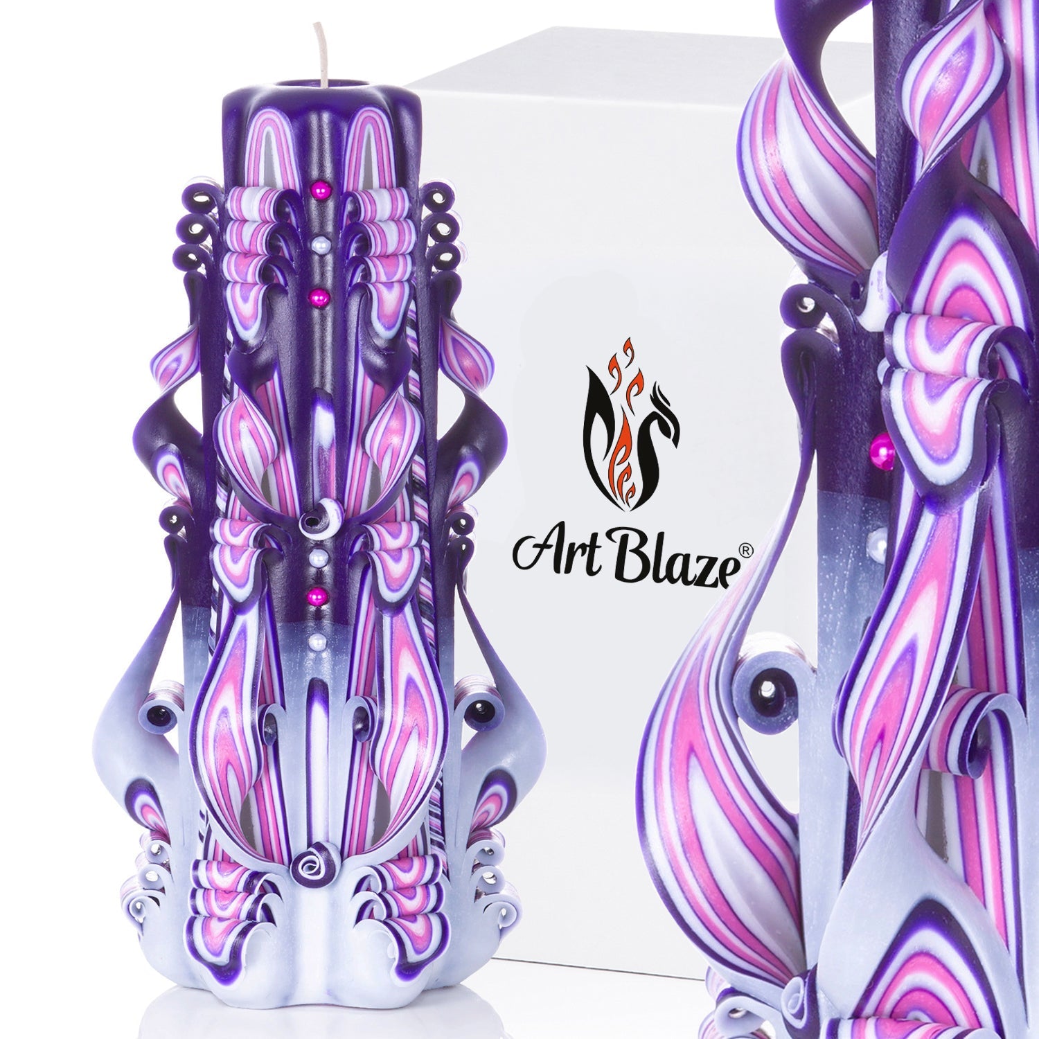 Vela tallada "Atardecer lila" grande