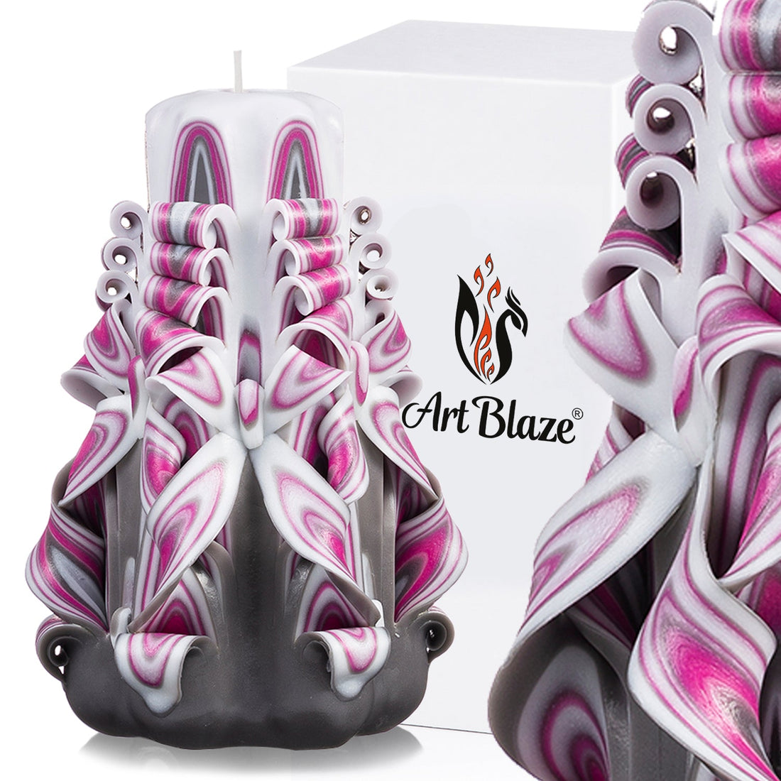 Vela tallada "Niebla de frambuesa" pequeña