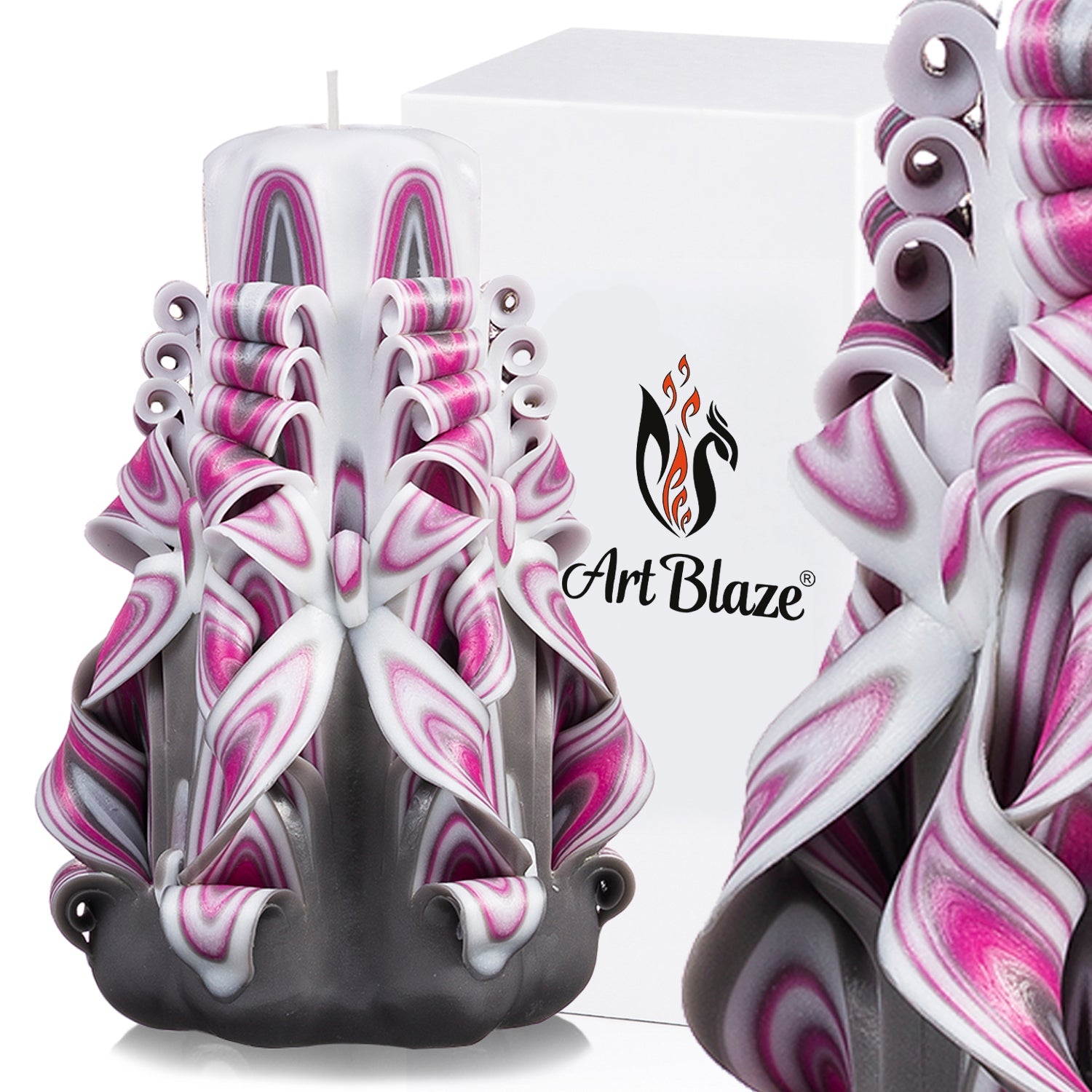 Vela tallada "Niebla de frambuesa" pequeña