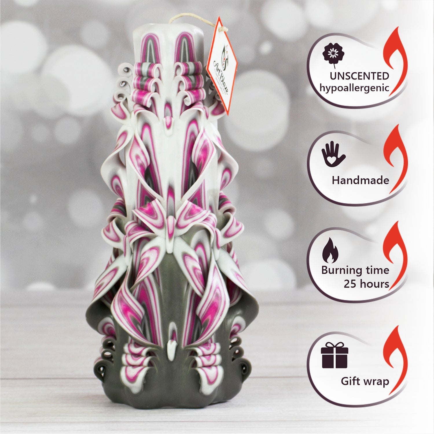 Vela tallada "Niebla de frambuesa" grande