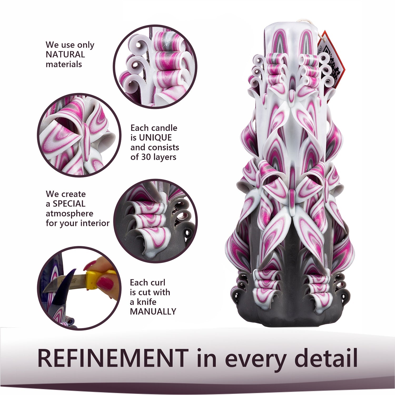 Vela tallada "Niebla de frambuesa" grande