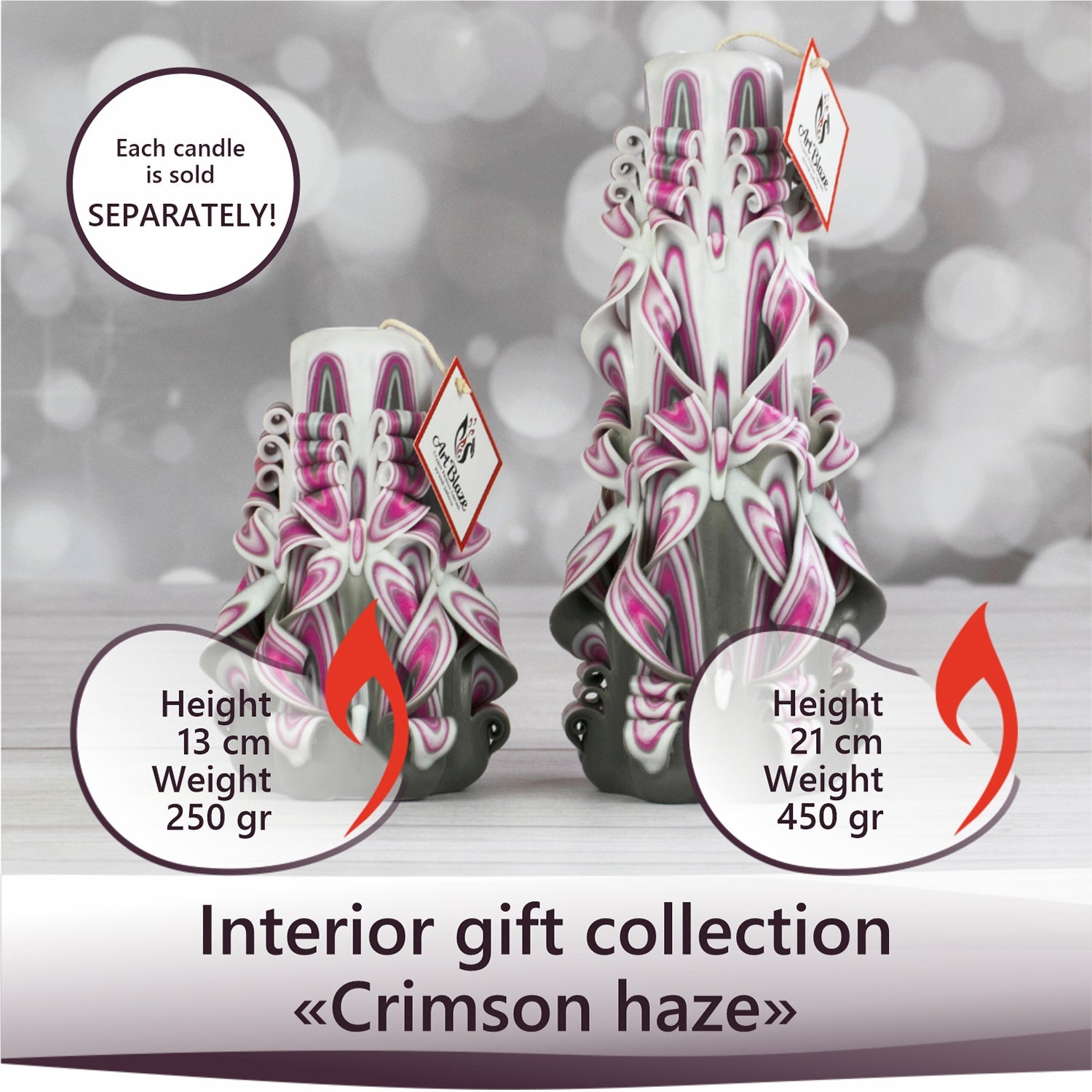 Vela tallada "Niebla de frambuesa" grande