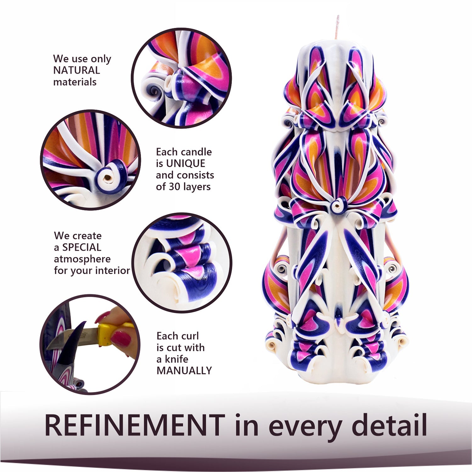 Vela tallada "Perla real" grande