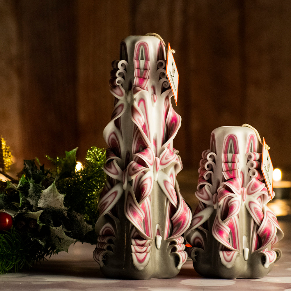Juego de velas talladas "Niebla de frambuesa"