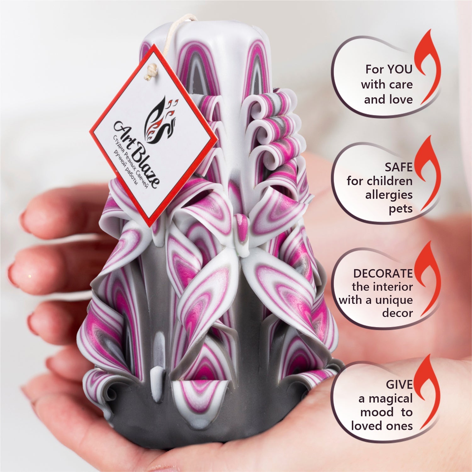 Vela tallada "Niebla de frambuesa" pequeña