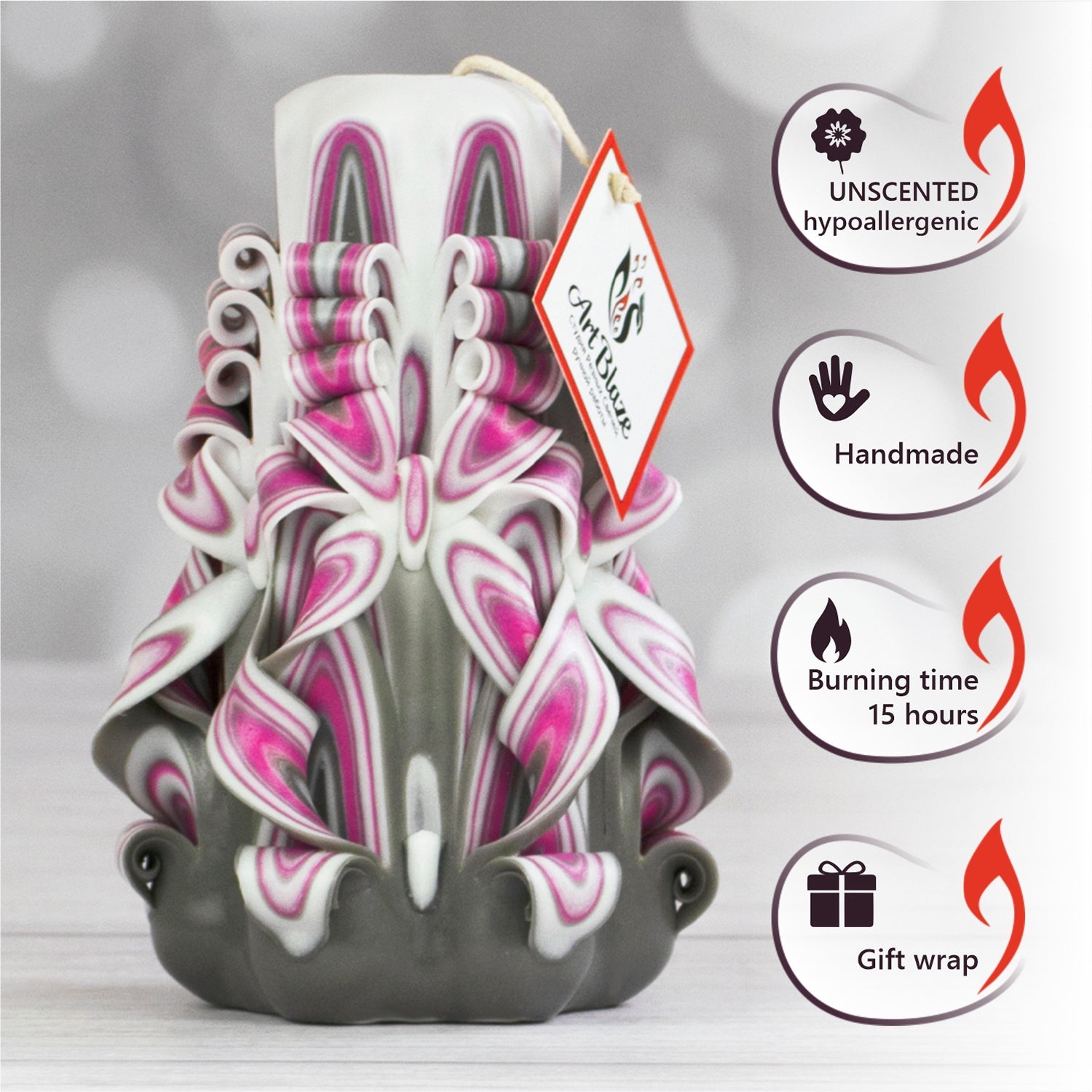 Vela tallada "Niebla de frambuesa" pequeña