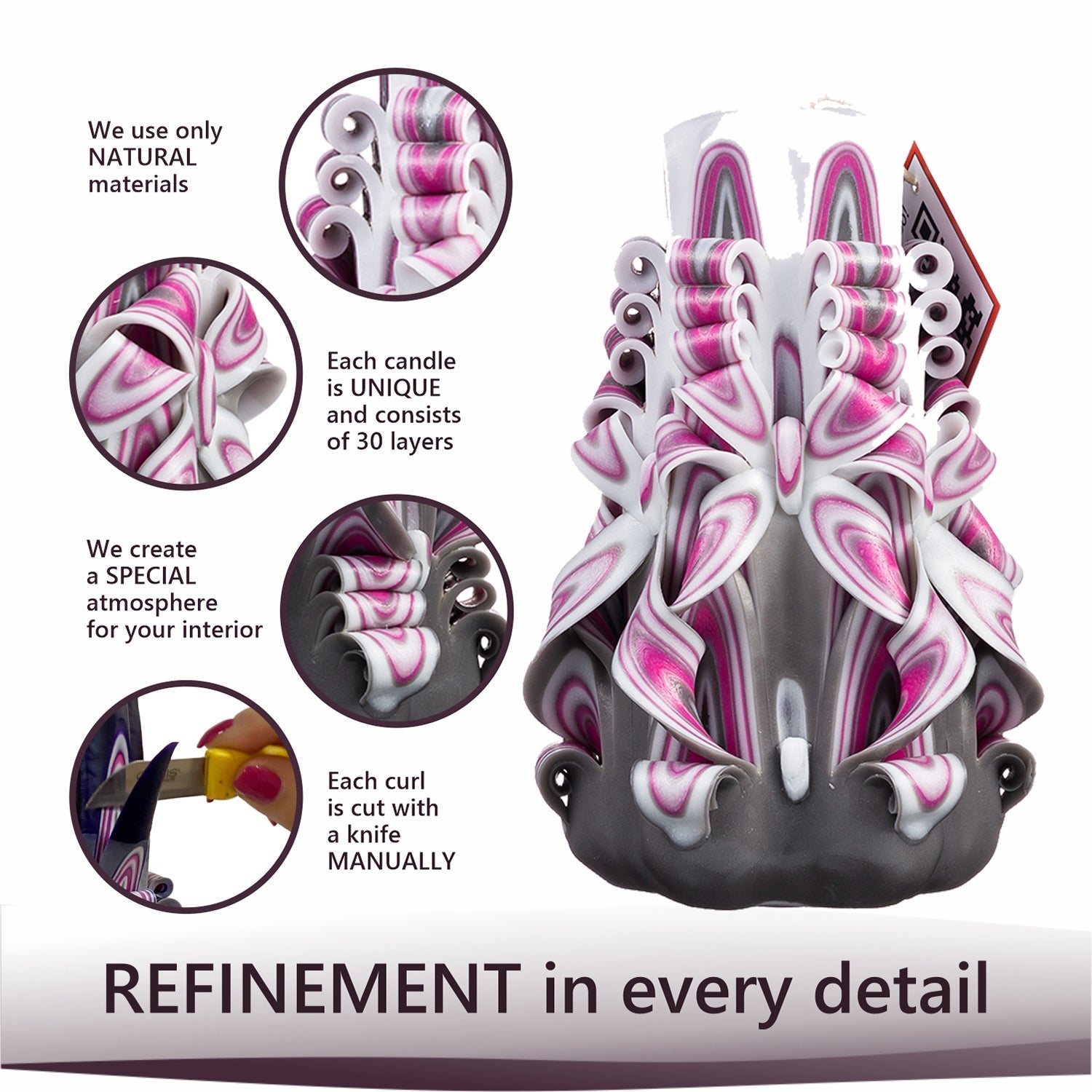 Vela tallada "Niebla de frambuesa" pequeña