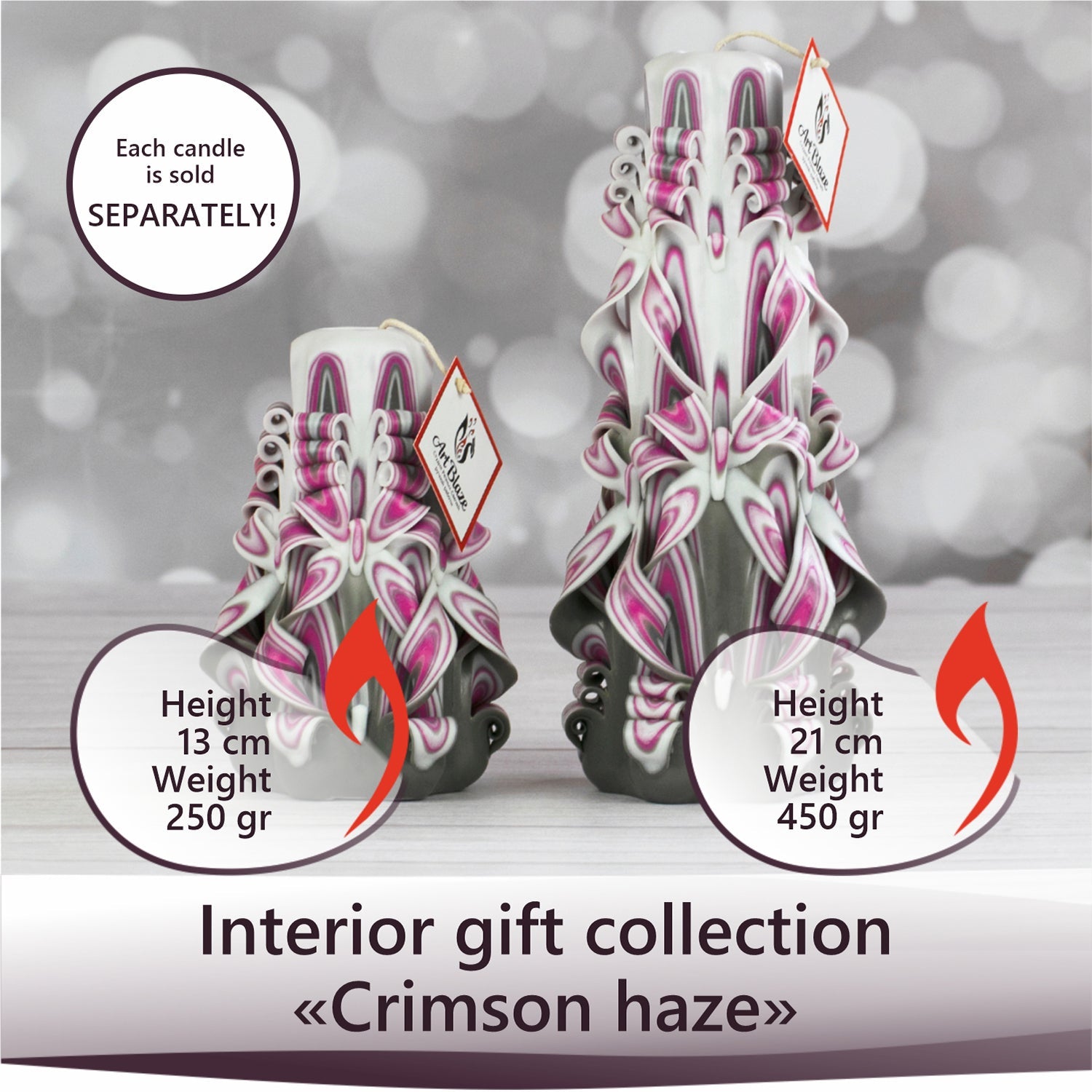 Vela tallada "Niebla de frambuesa" pequeña