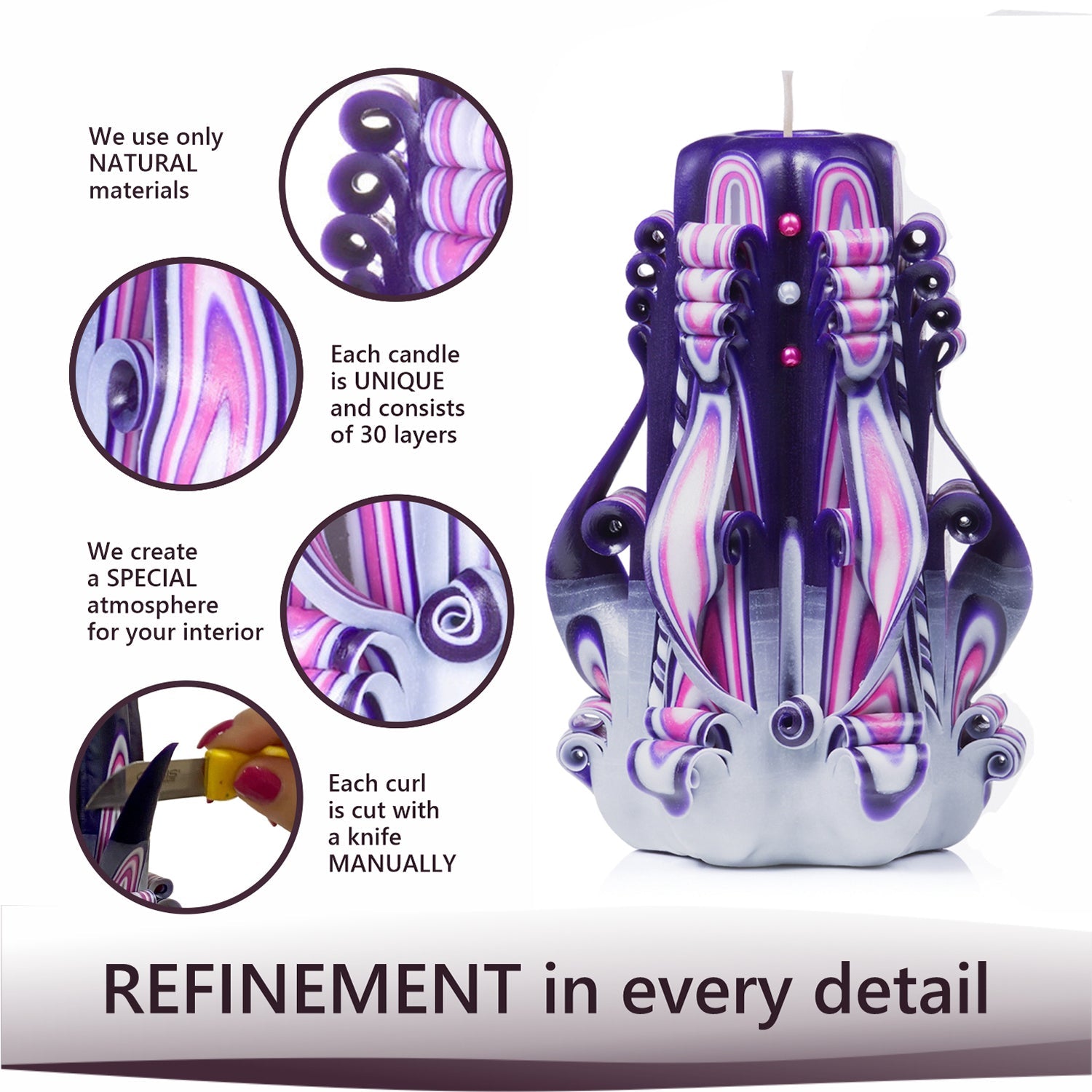 Vela tallada "Atardecer lila" pequeña