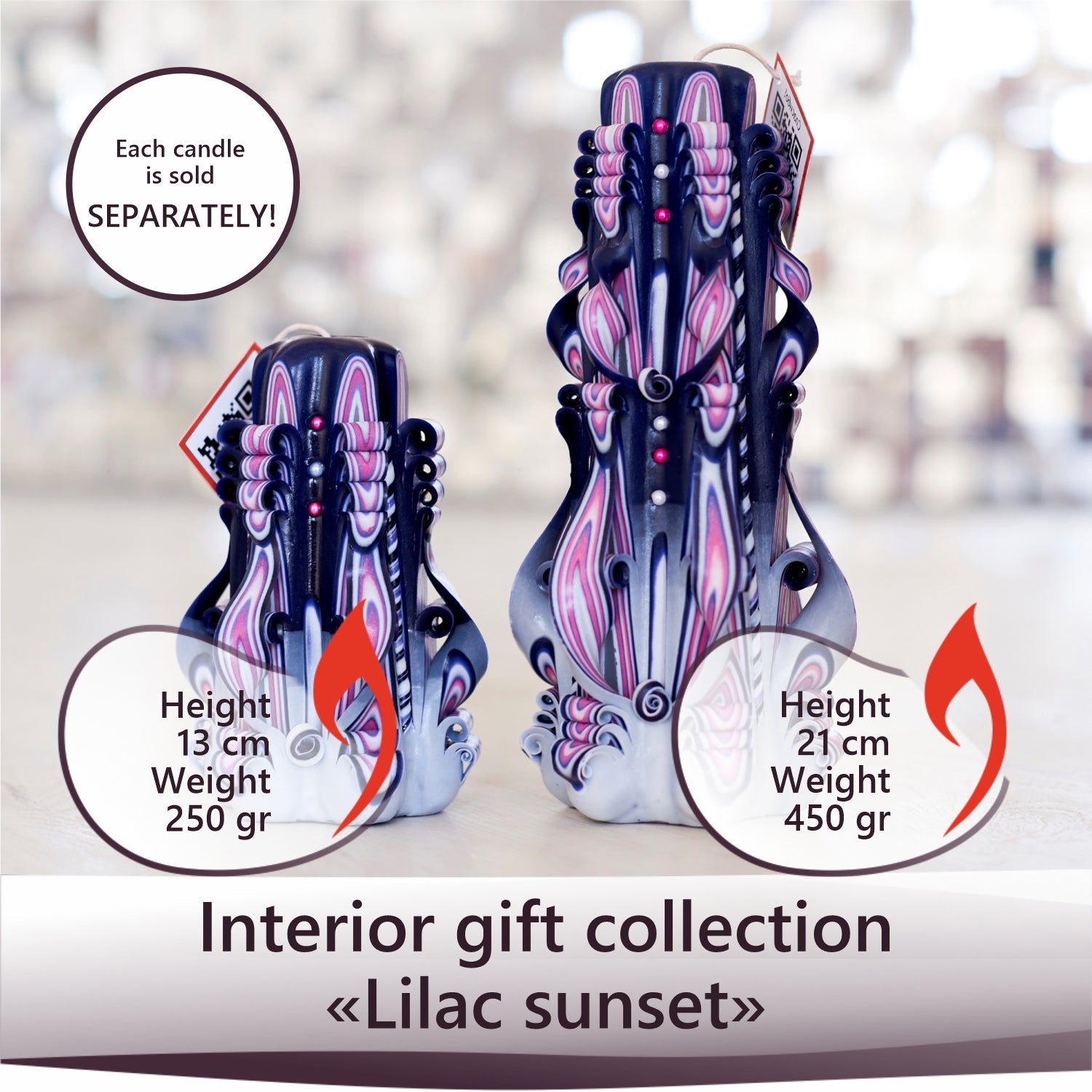 Vela tallada "Atardecer lila" pequeña