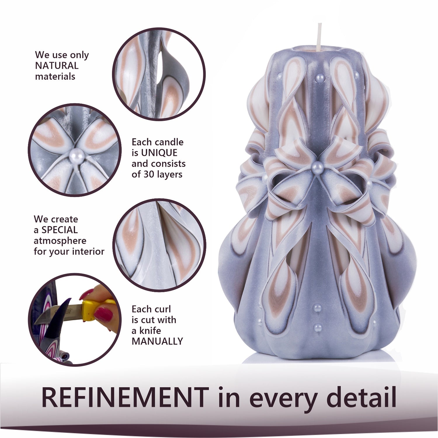 Vela tallada "Encaje delicado" pequeña