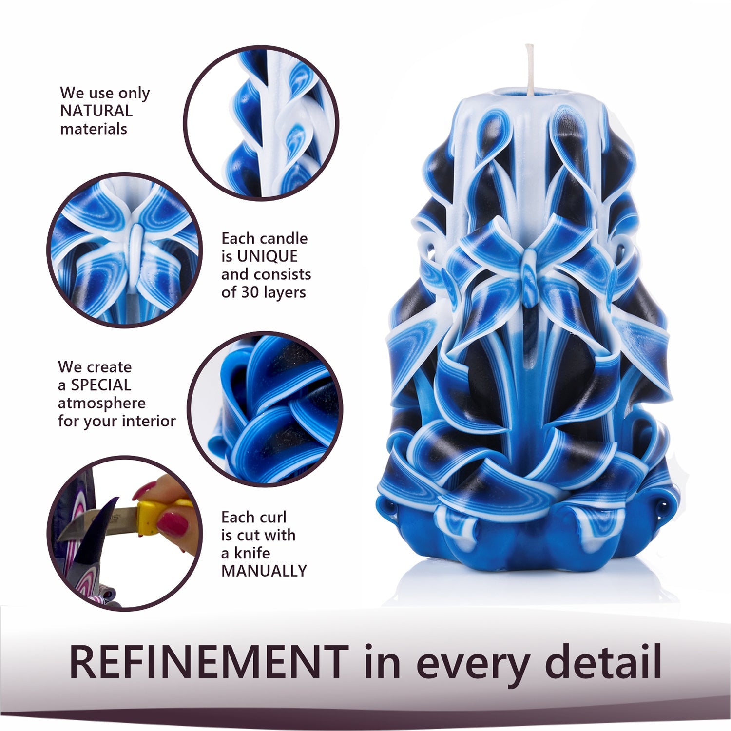 Vela tallada "Ola marina" pequeña