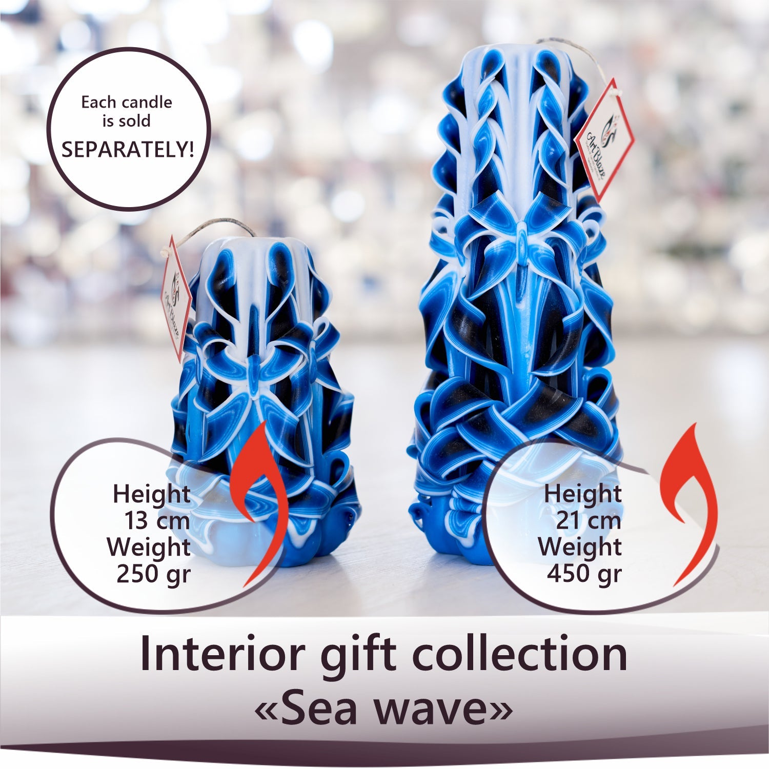 Vela tallada "Ola marina" pequeña