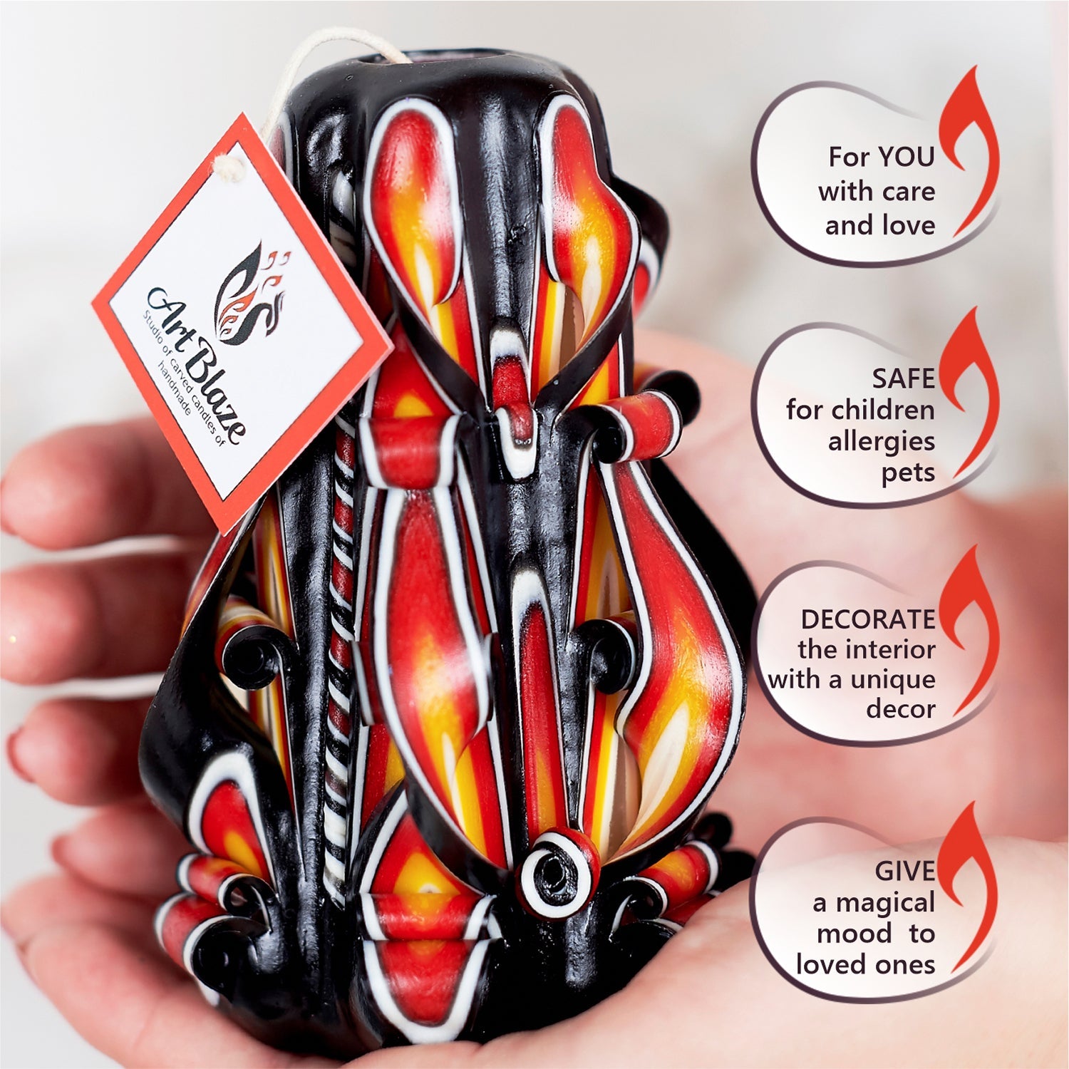 Vela tallada "Llama Ámbar" pequeña