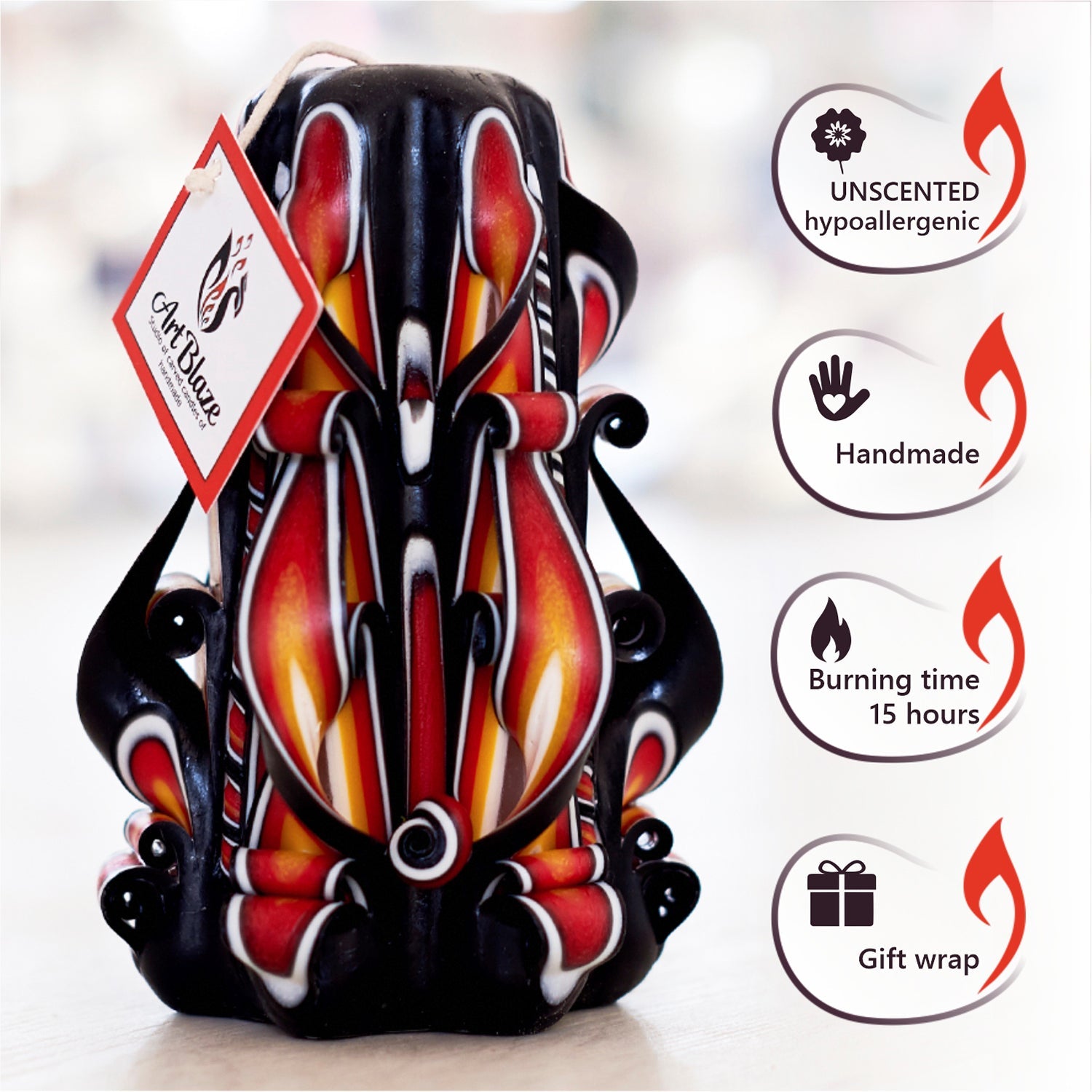 Vela tallada "Llama Ámbar" pequeña