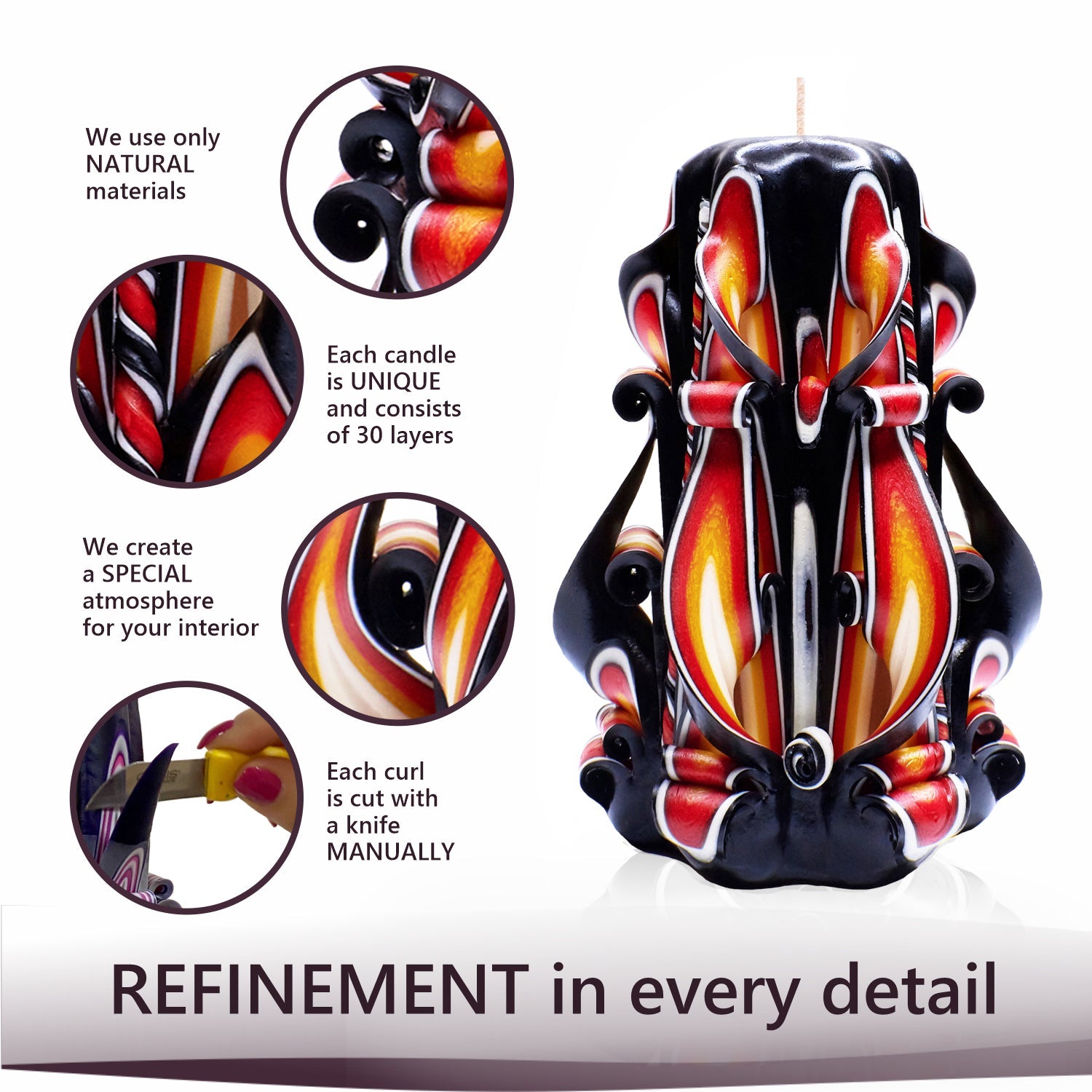 Vela tallada "Llama Ámbar" pequeña