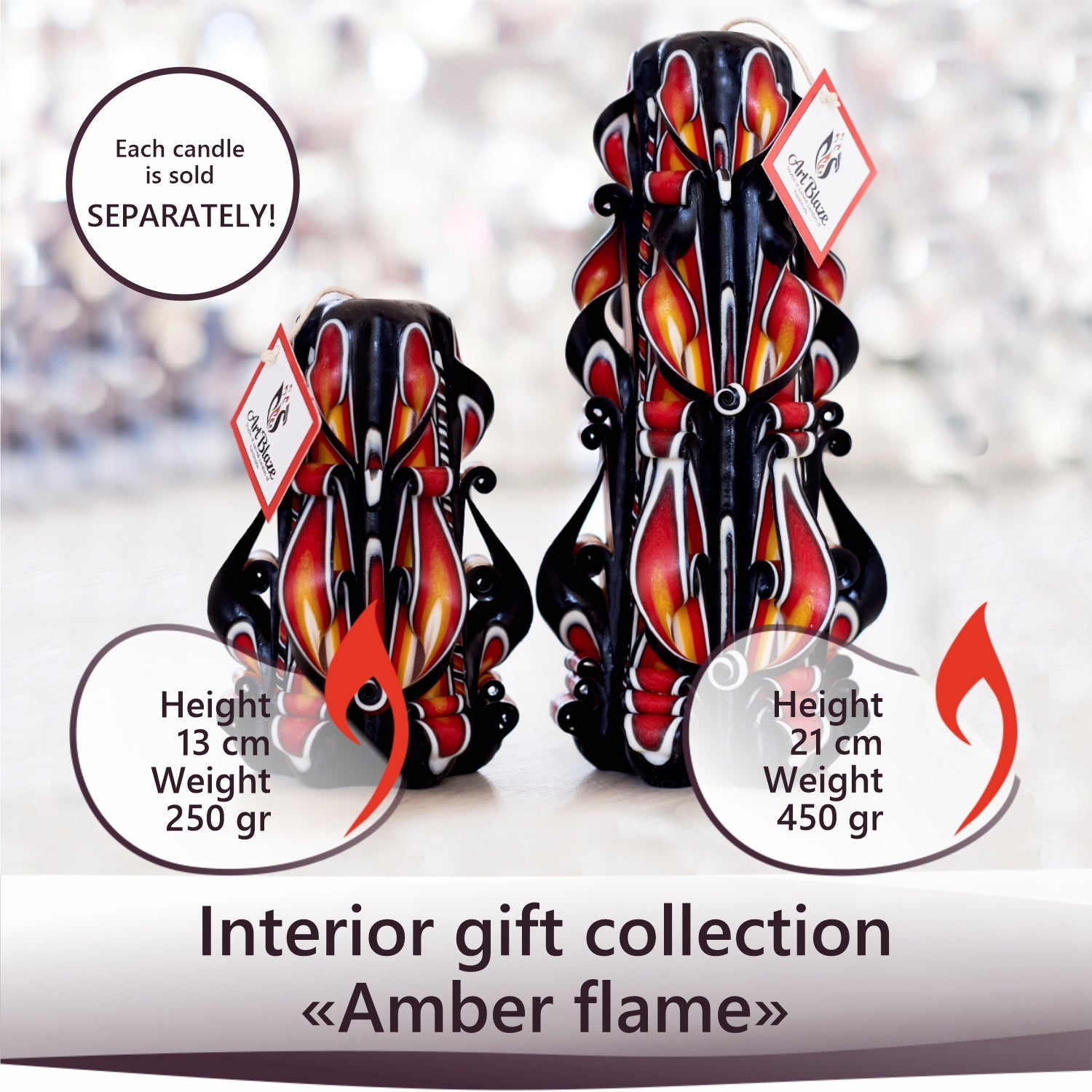 Vela tallada "Llama Ámbar" pequeña