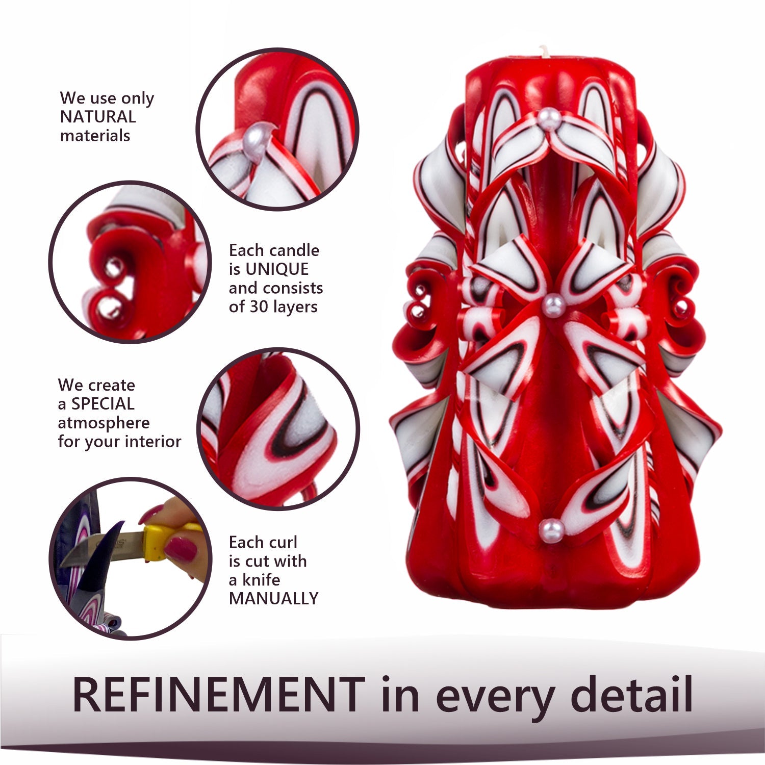 Vela tallada "Velas escarlatas" pequeña