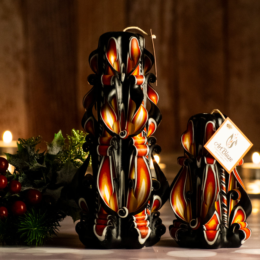 Juego de velas talladas "Llama Ámbar"