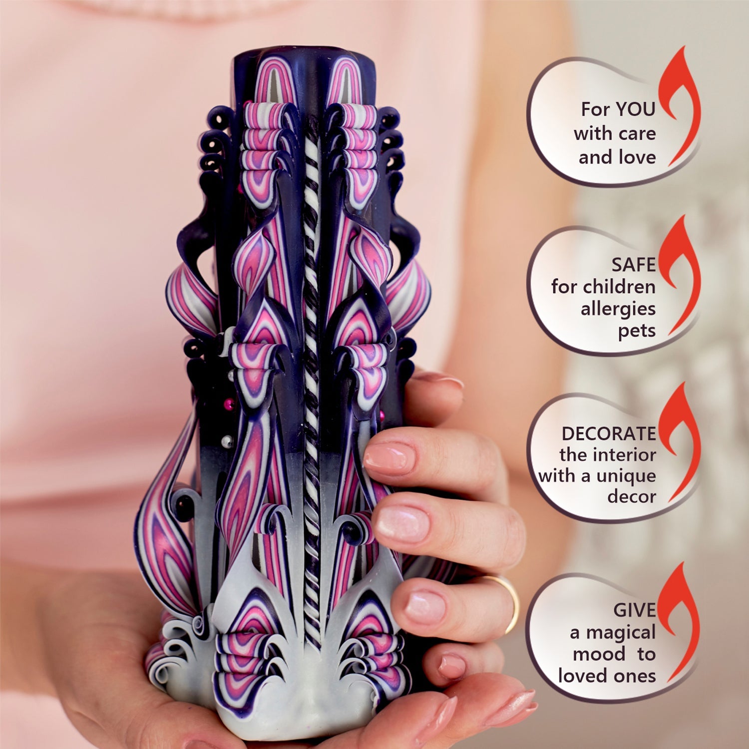 Vela tallada "Atardecer lila" grande