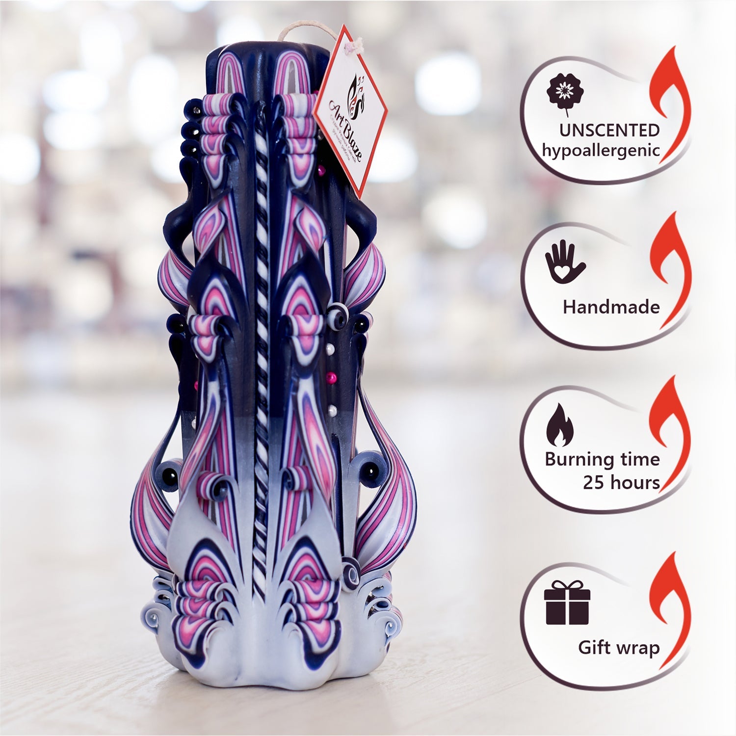 Vela tallada "Atardecer lila" grande