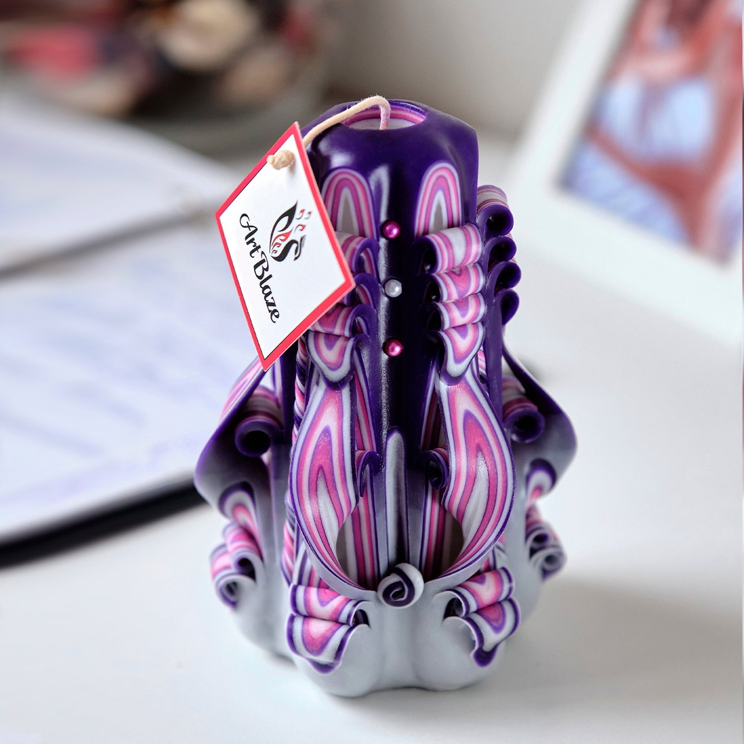 Vela tallada "Atardecer lila" pequeña
