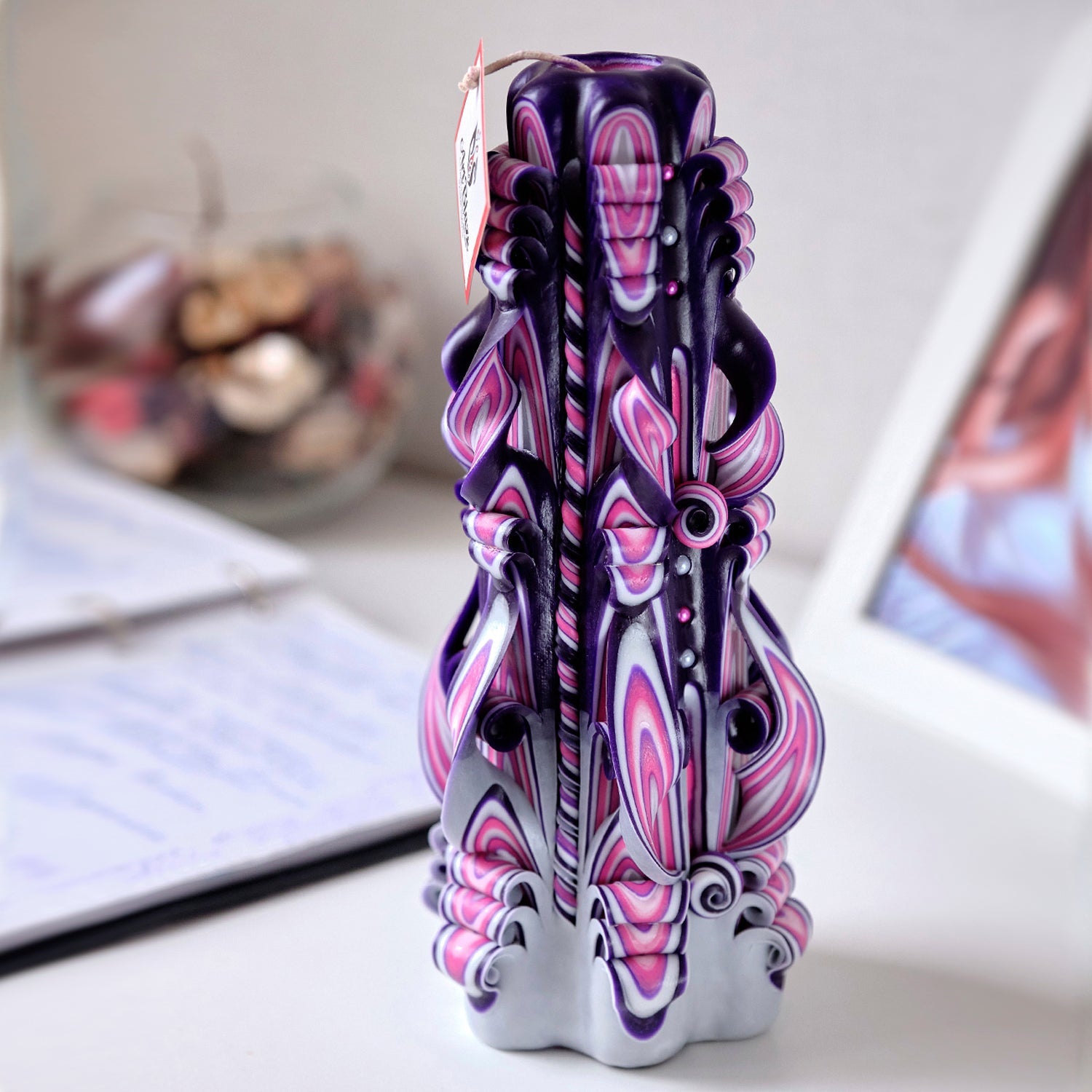 Vela tallada "Atardecer lila" grande