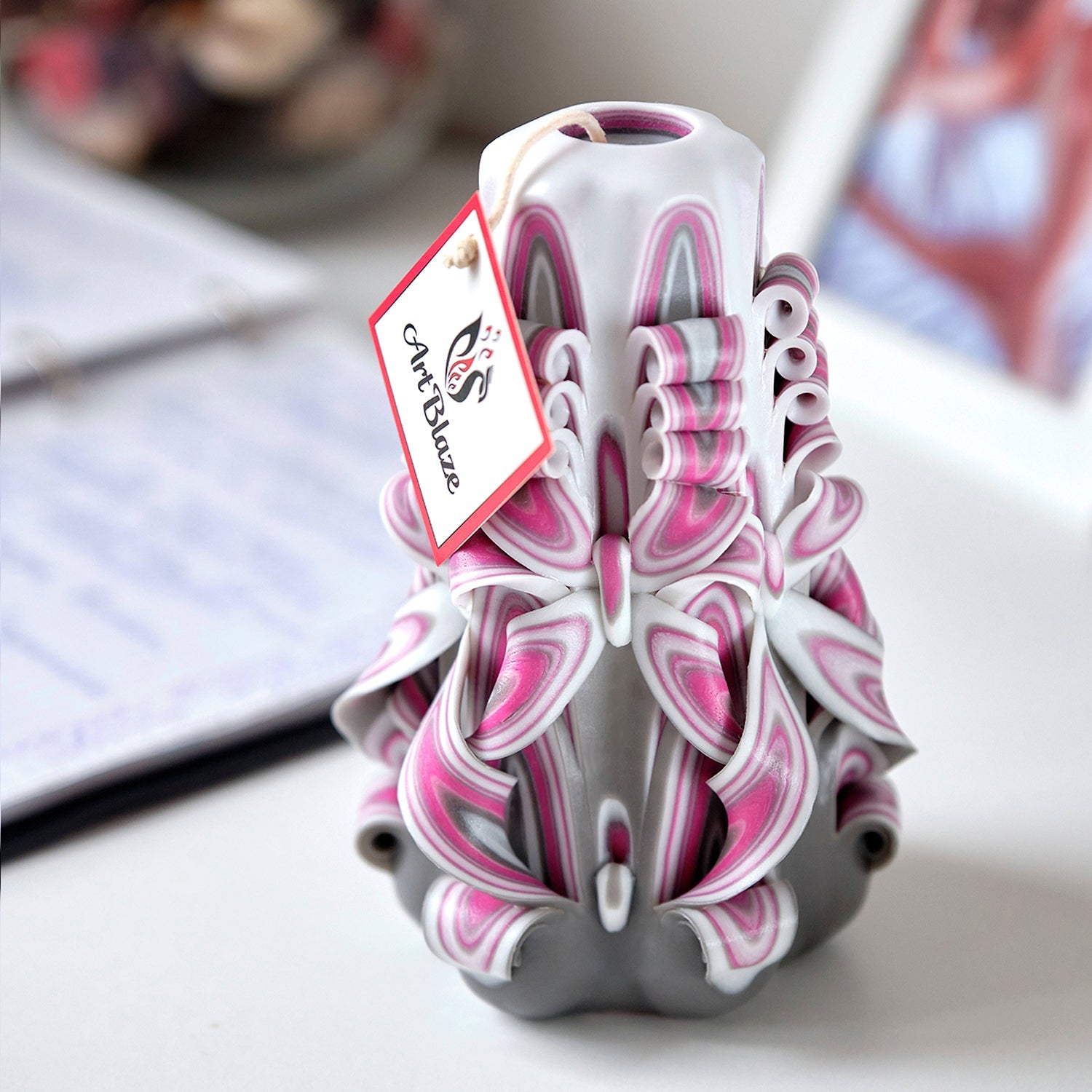 Vela tallada "Niebla de frambuesa" pequeña