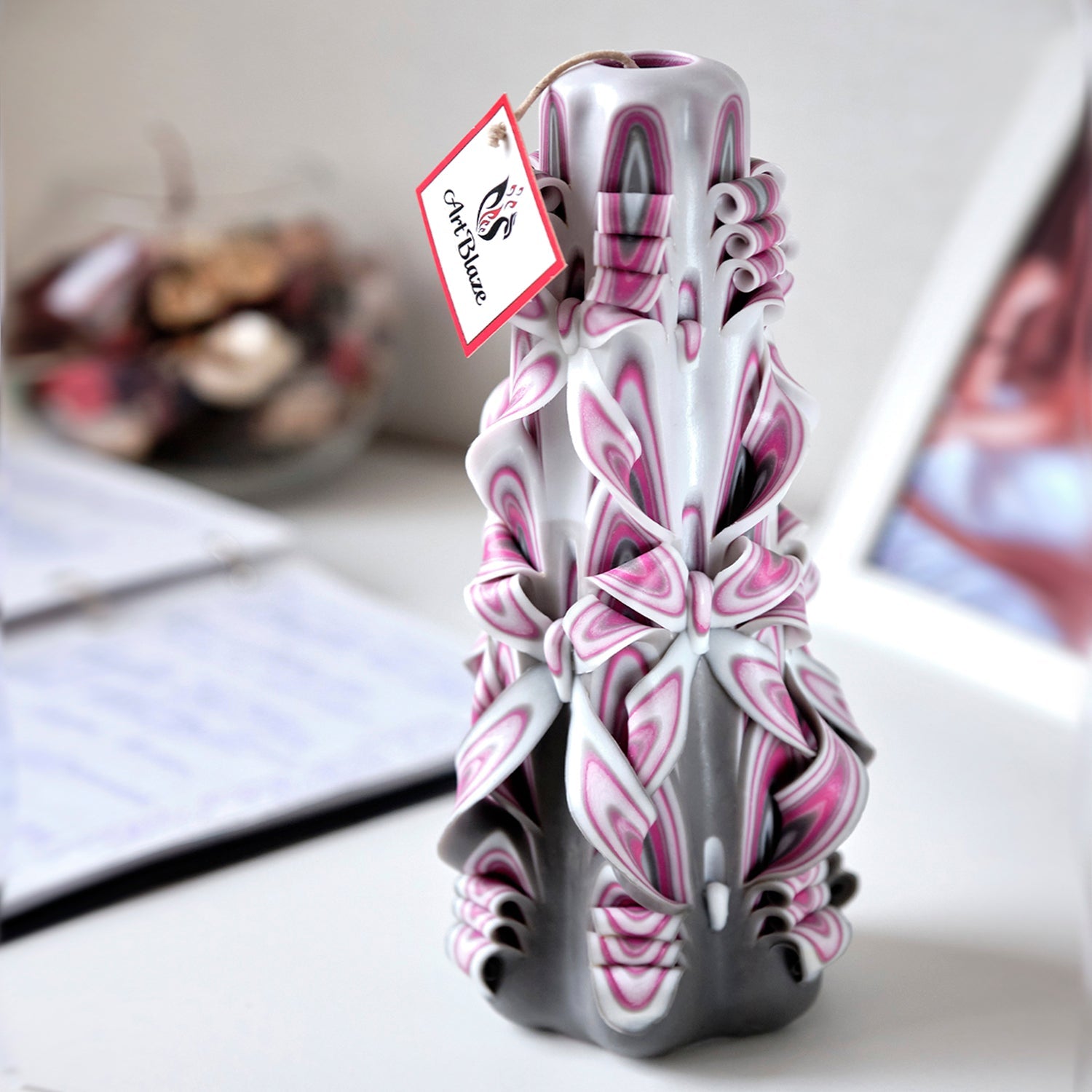 Vela tallada "Niebla de frambuesa" grande