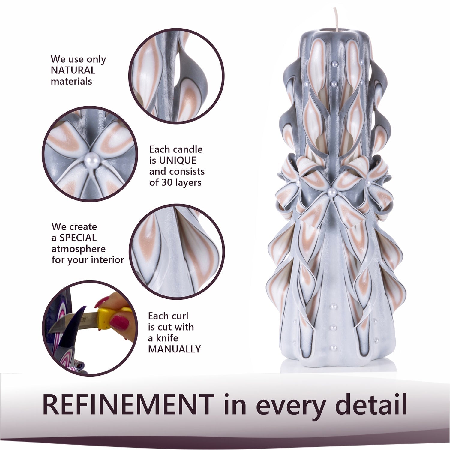 Juego de velas talladas "Encaje delicado"