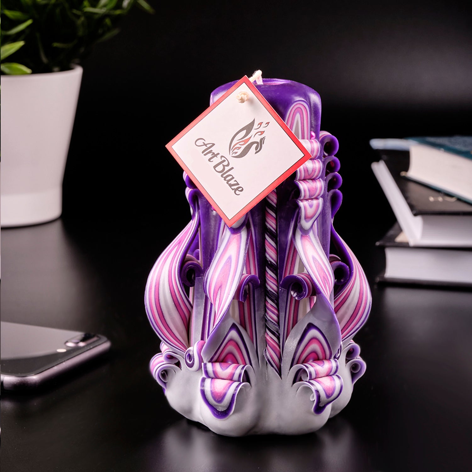 Vela tallada "Atardecer lila" pequeña