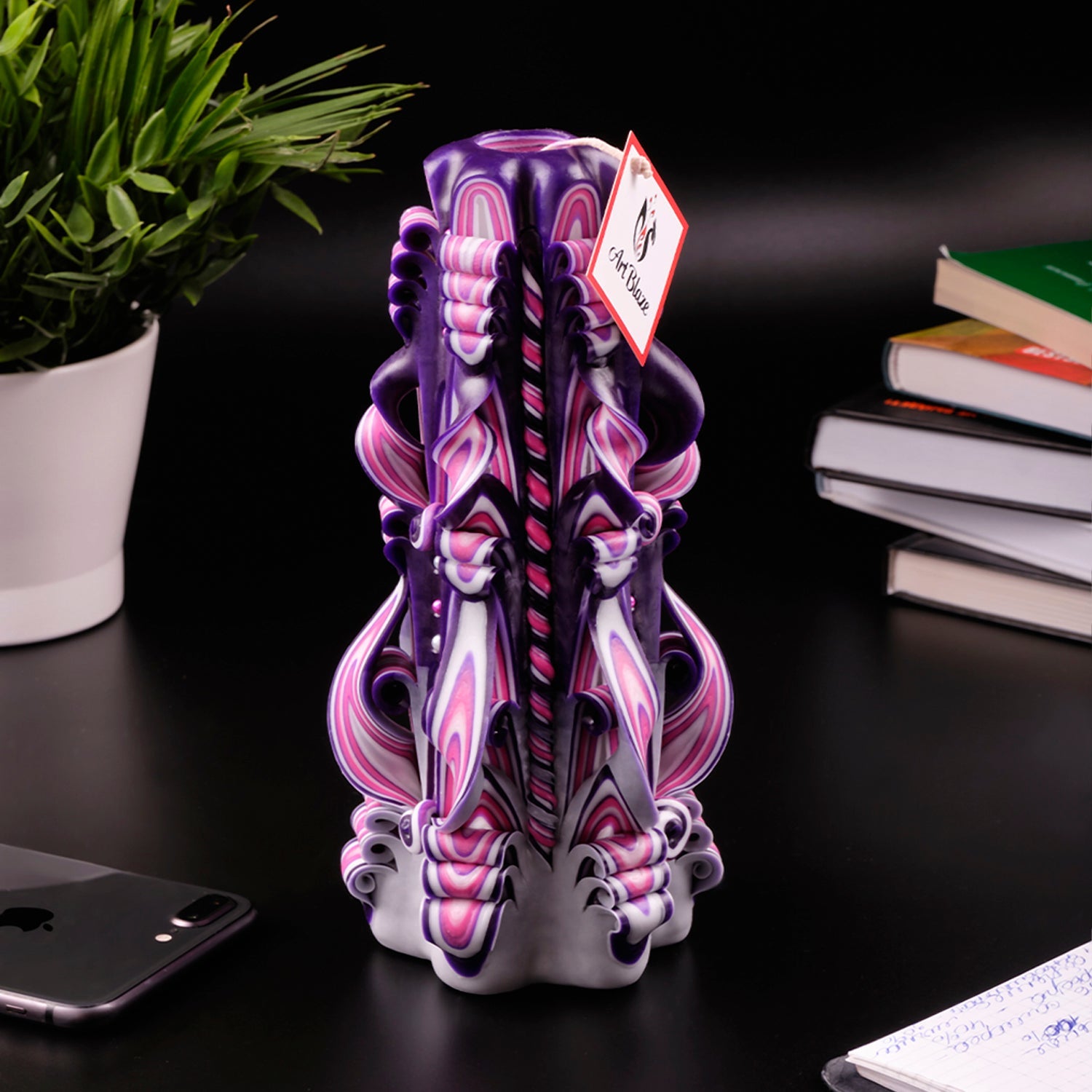 Vela tallada "Atardecer lila" grande