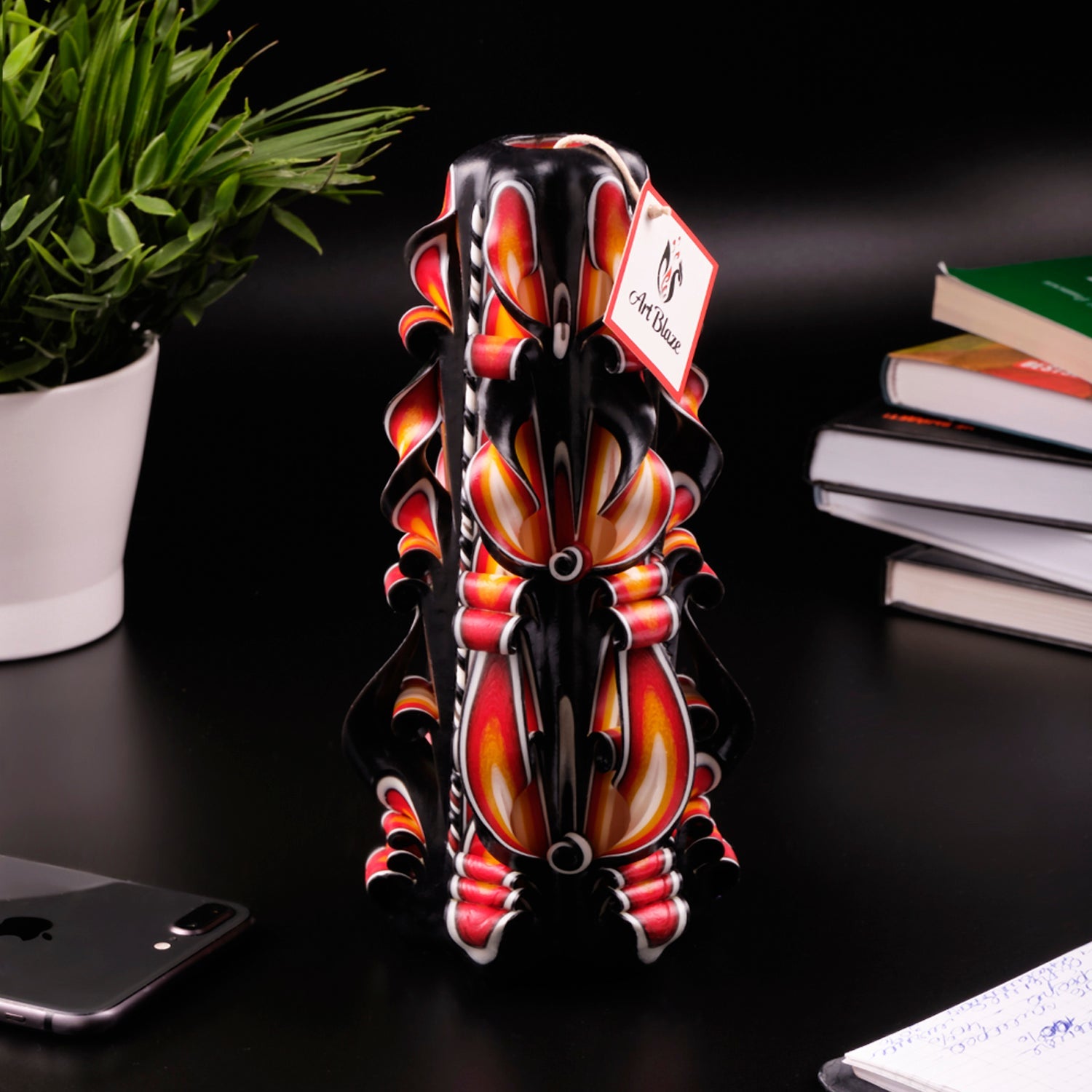 Vela tallada "Llama Ámbar" grande