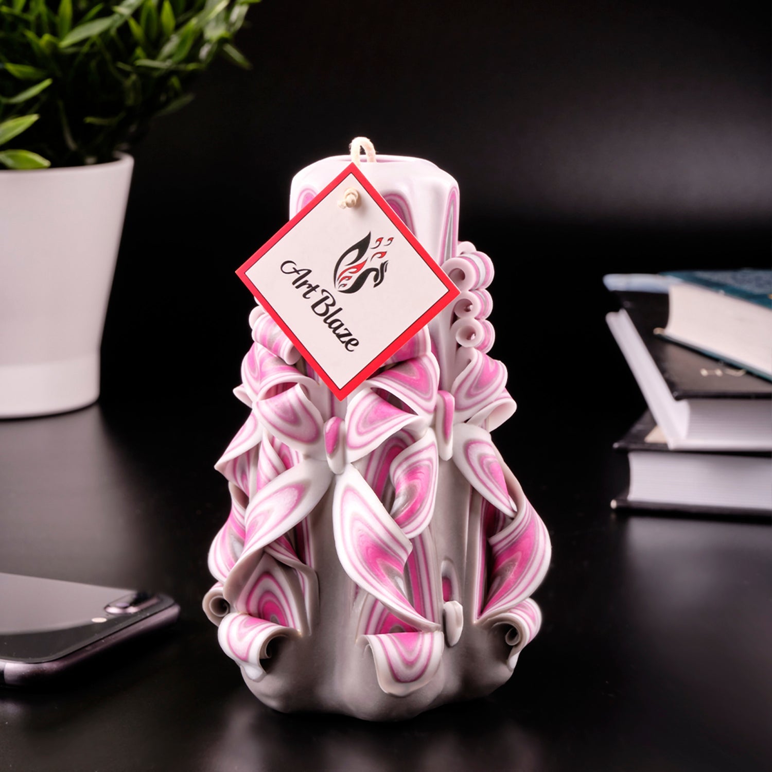 Vela tallada "Niebla de frambuesa" pequeña