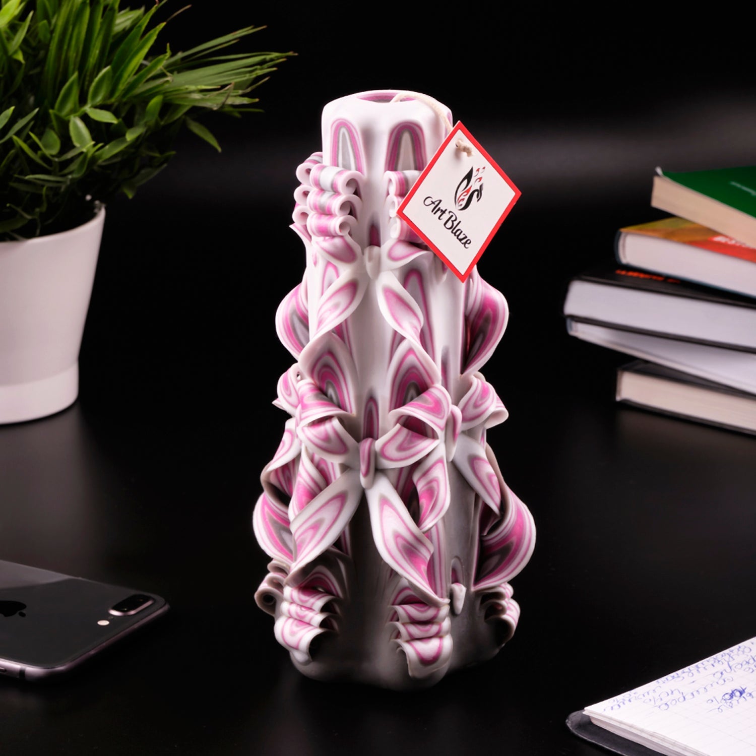 Vela tallada "Niebla de frambuesa" grande