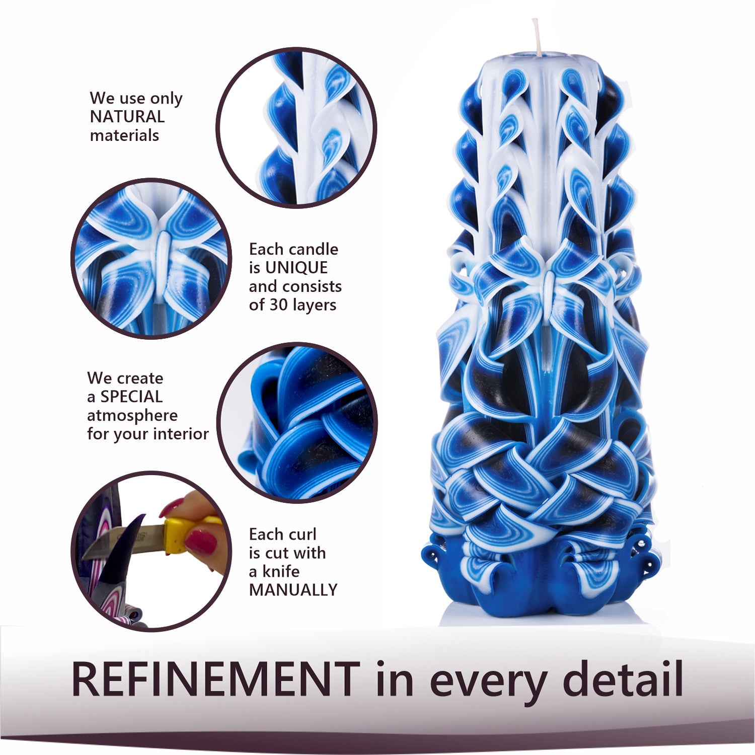 Vela tallada "Ola marina" grande