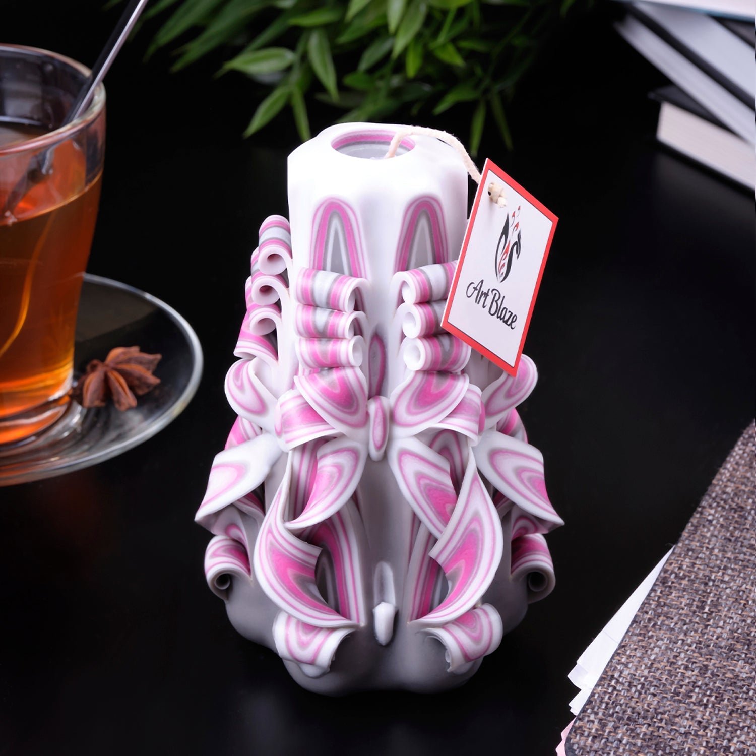 Vela tallada "Niebla de frambuesa" pequeña