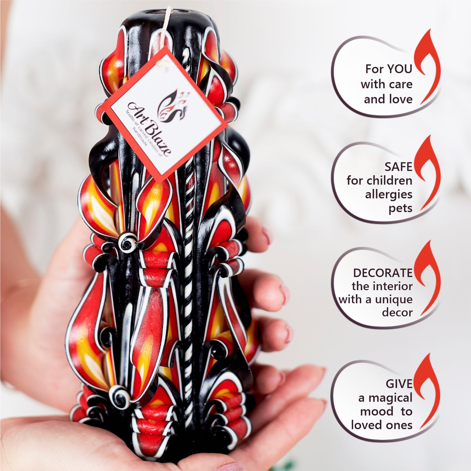 Vela tallada "Llama Ámbar" grande