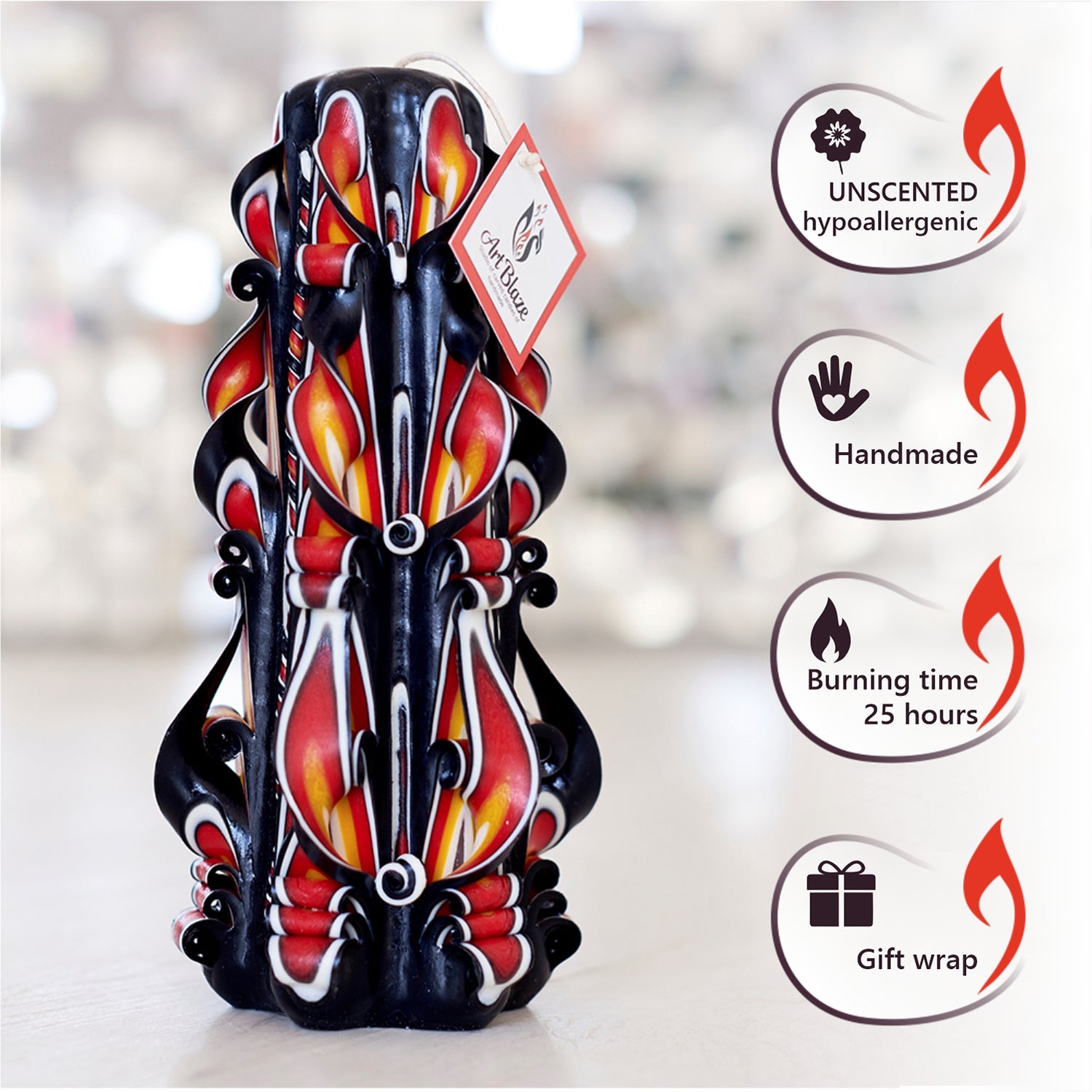 Vela tallada "Llama Ámbar" grande