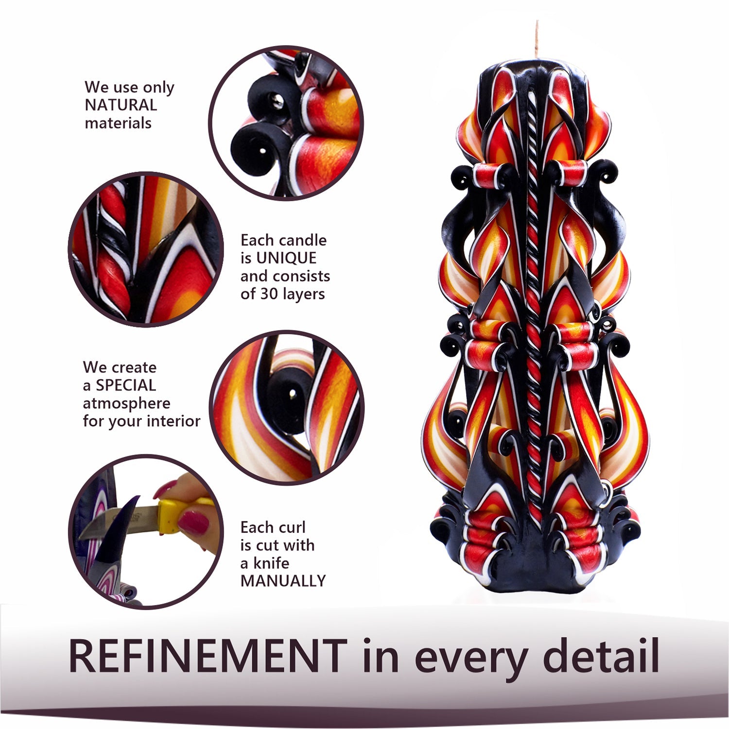 Juego de velas talladas "Llama Ámbar"