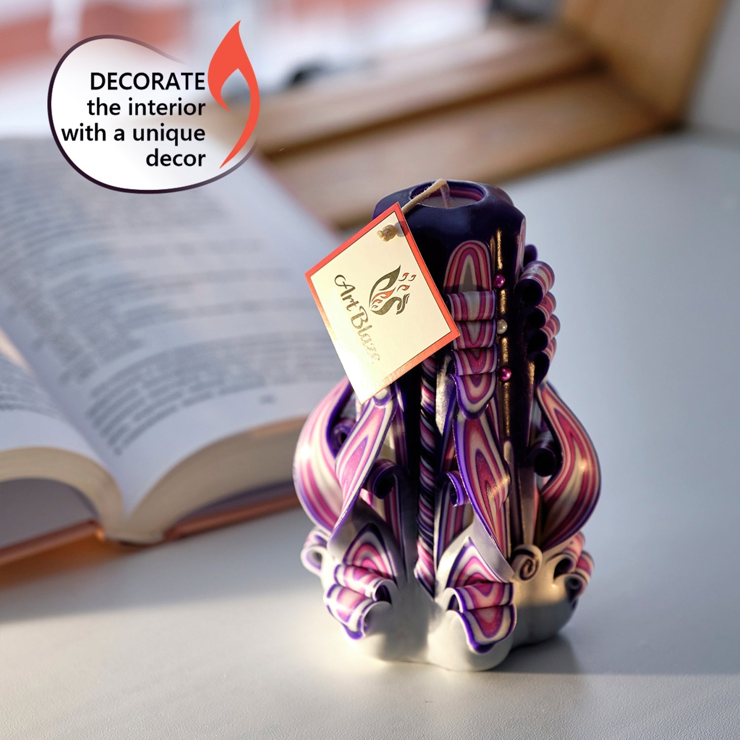 Vela tallada "Atardecer lila" pequeña