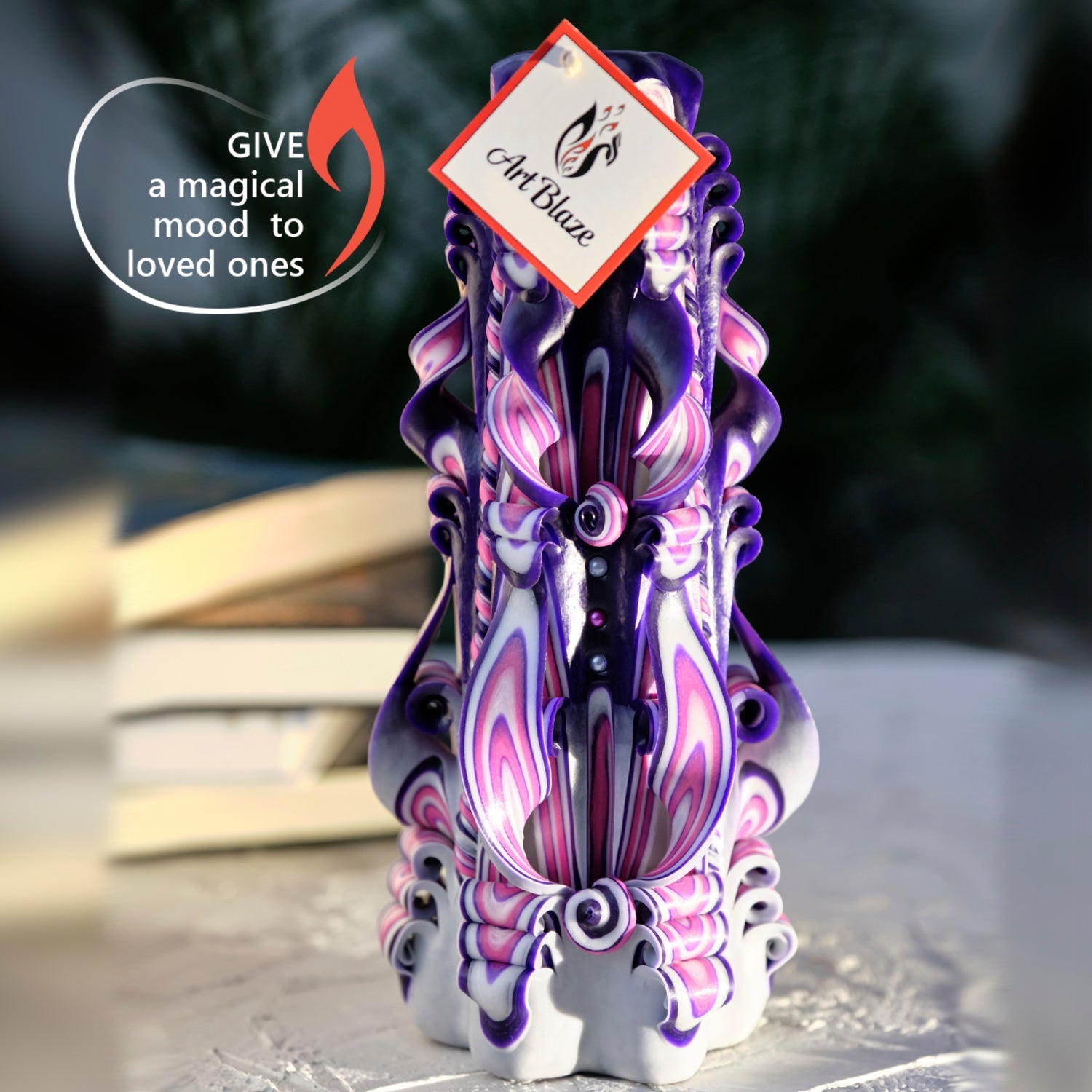 Vela tallada "Atardecer lila" grande