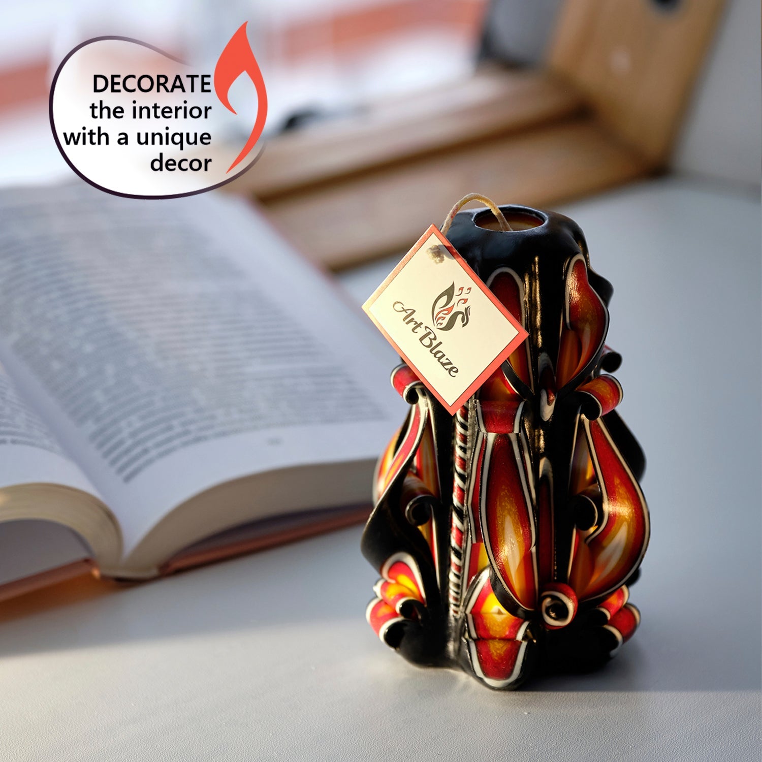 Vela tallada "Llama Ámbar" pequeña