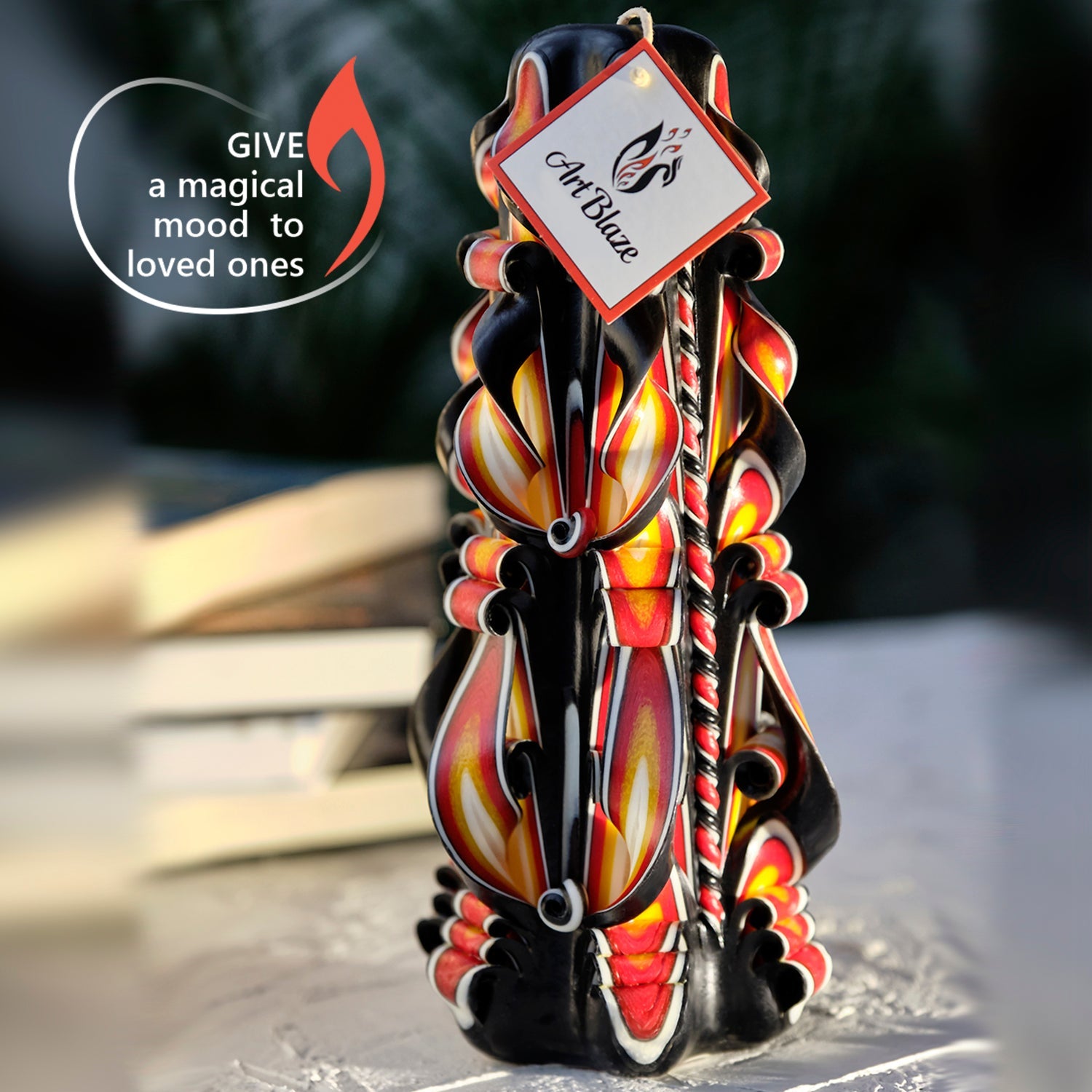 Vela tallada "Llama Ámbar" grande