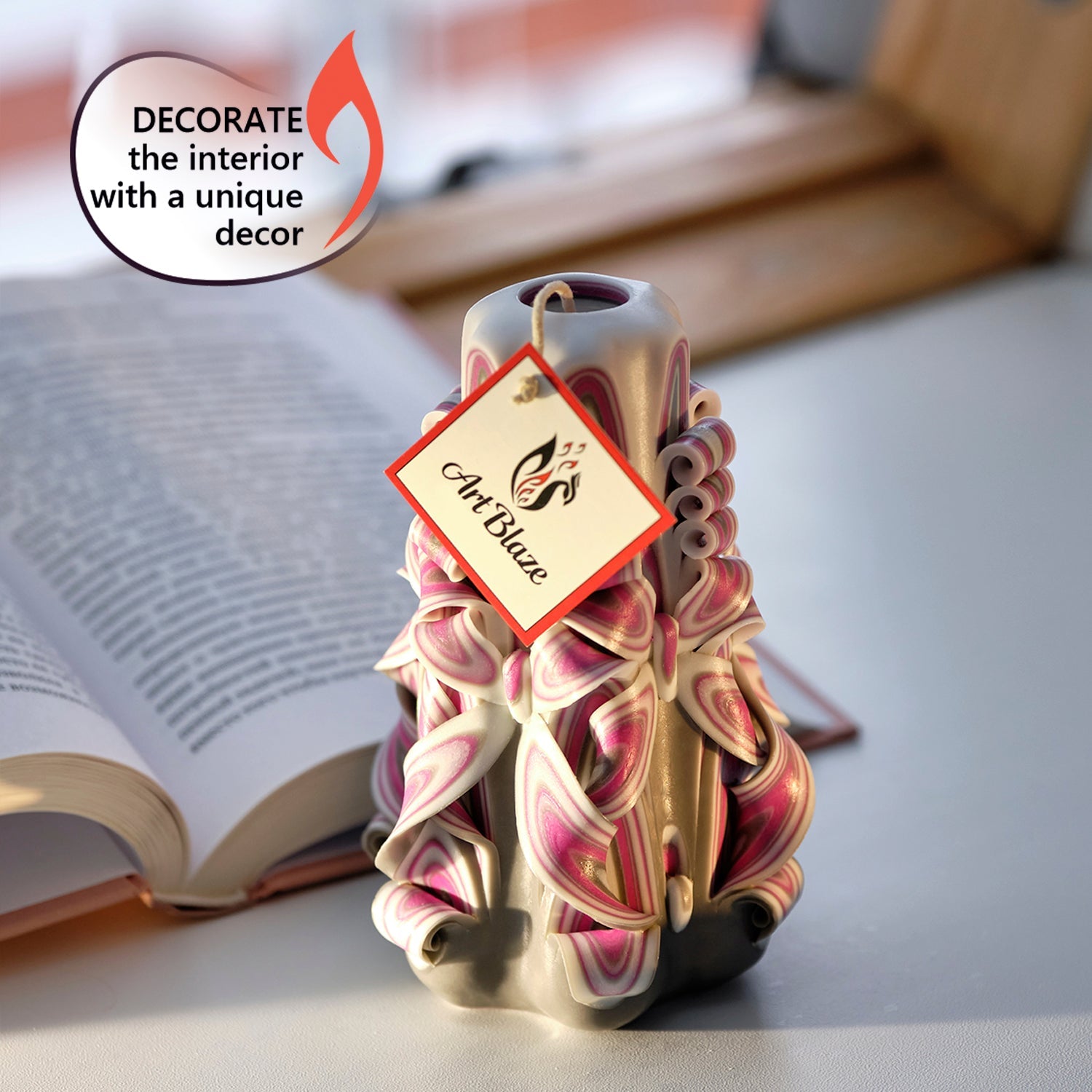 Vela tallada "Niebla de frambuesa" pequeña