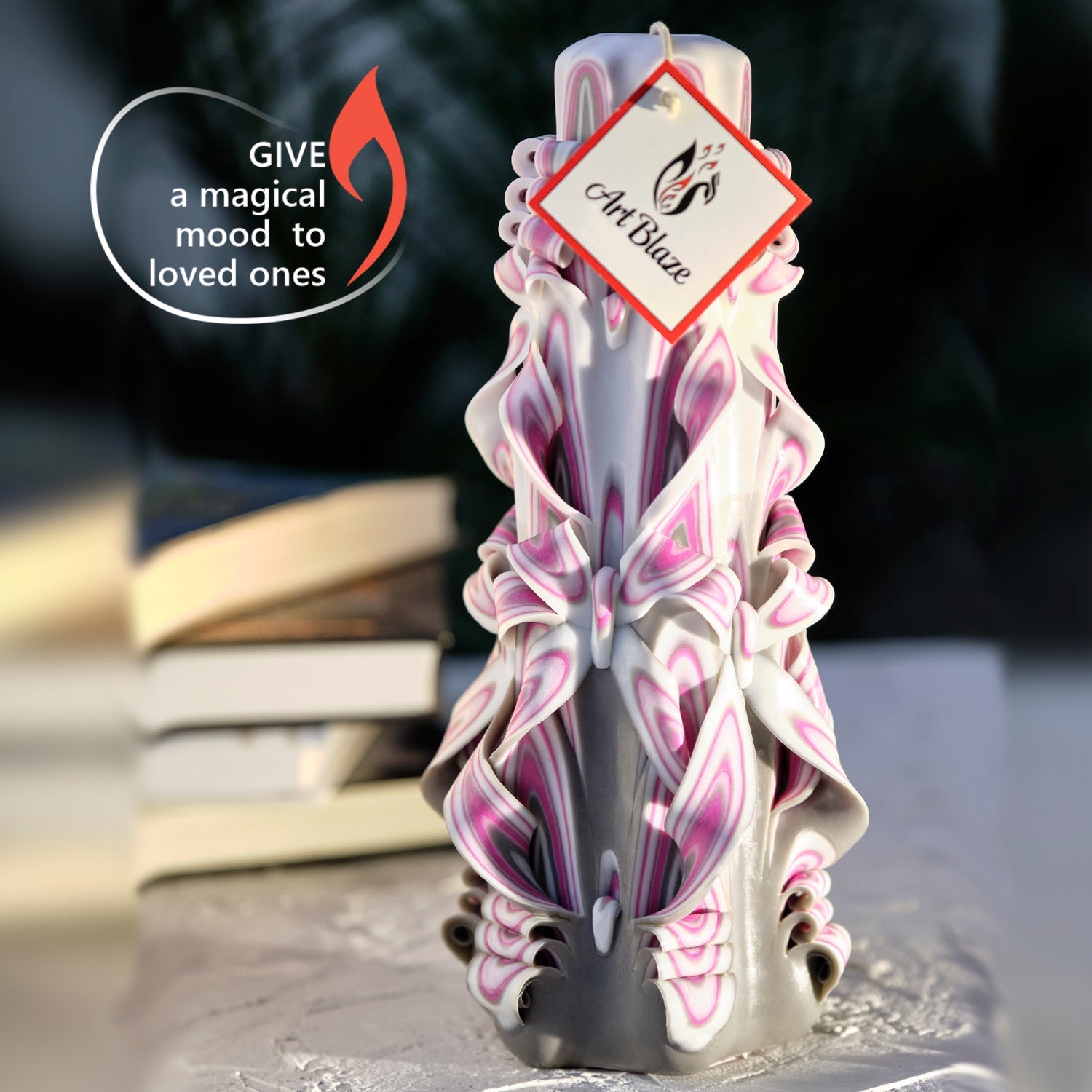 Vela tallada "Niebla de frambuesa" grande